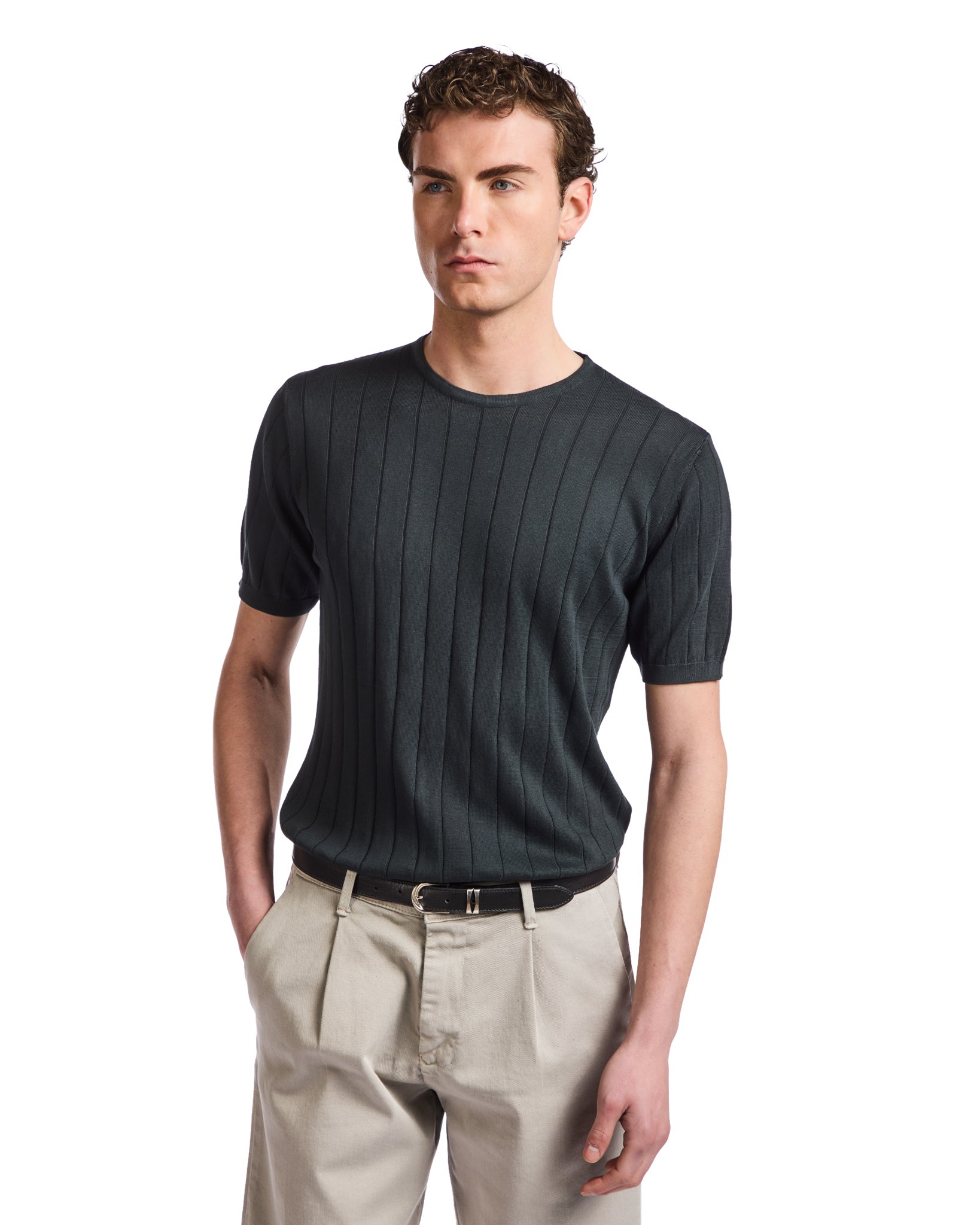 T-shirt Adriano a coste in maglia nero