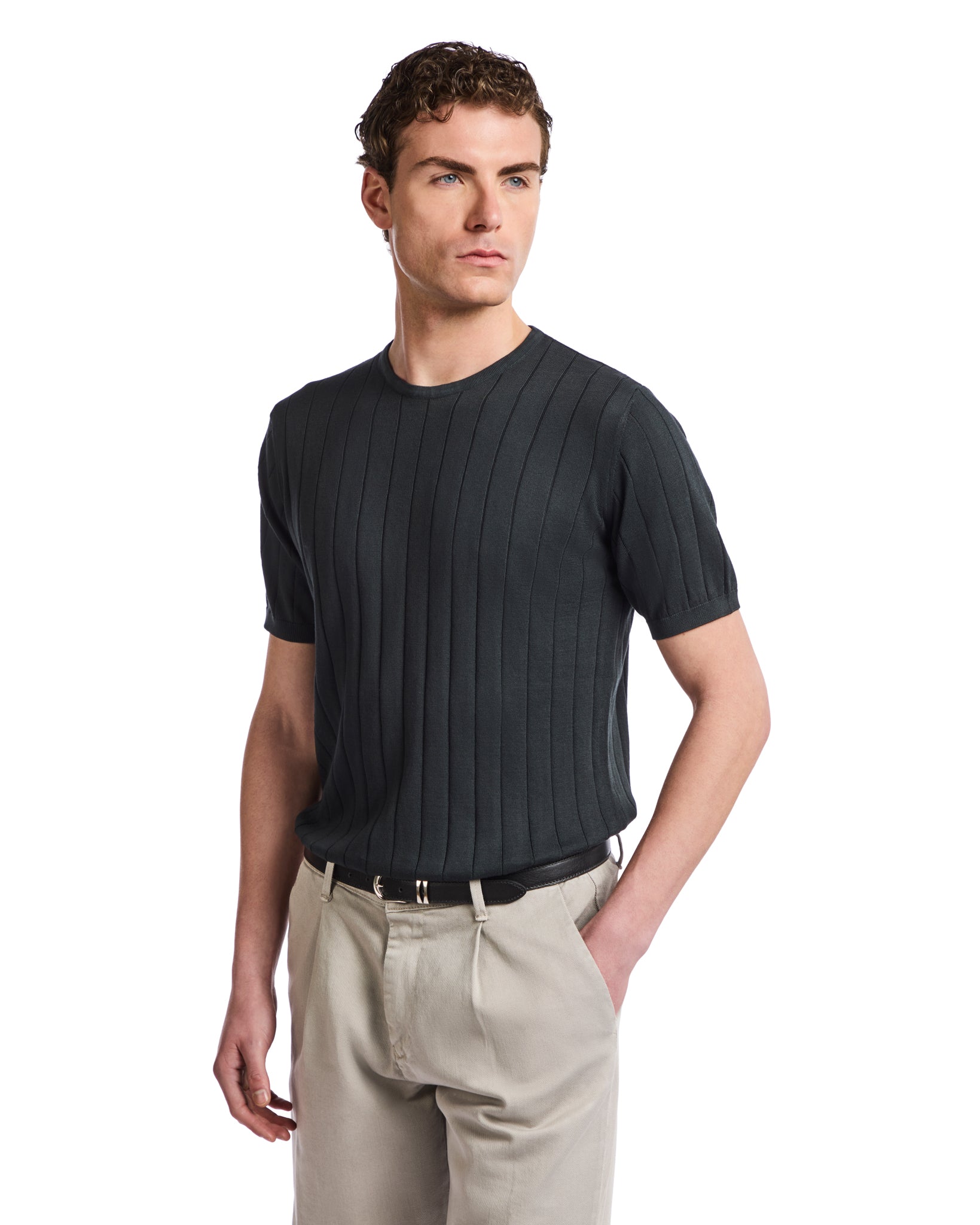 T-shirt Adriano a coste in maglia nero