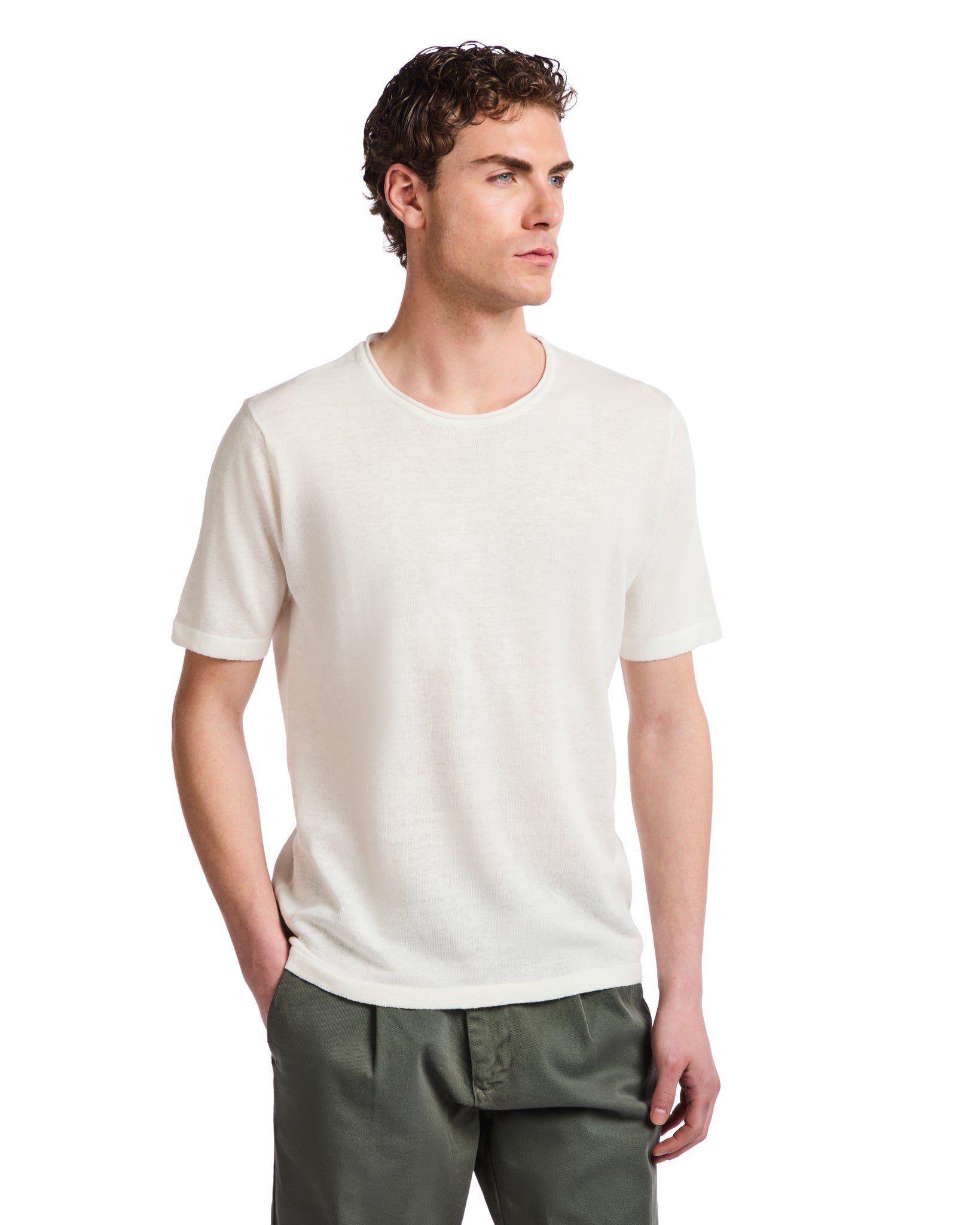 T-shirt Azur in lino e cotone panna