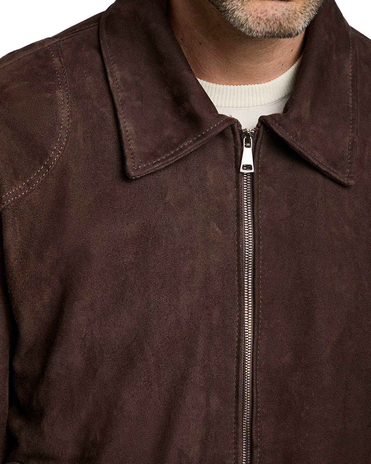 Dark Brown Suede Button Bomber Jacket