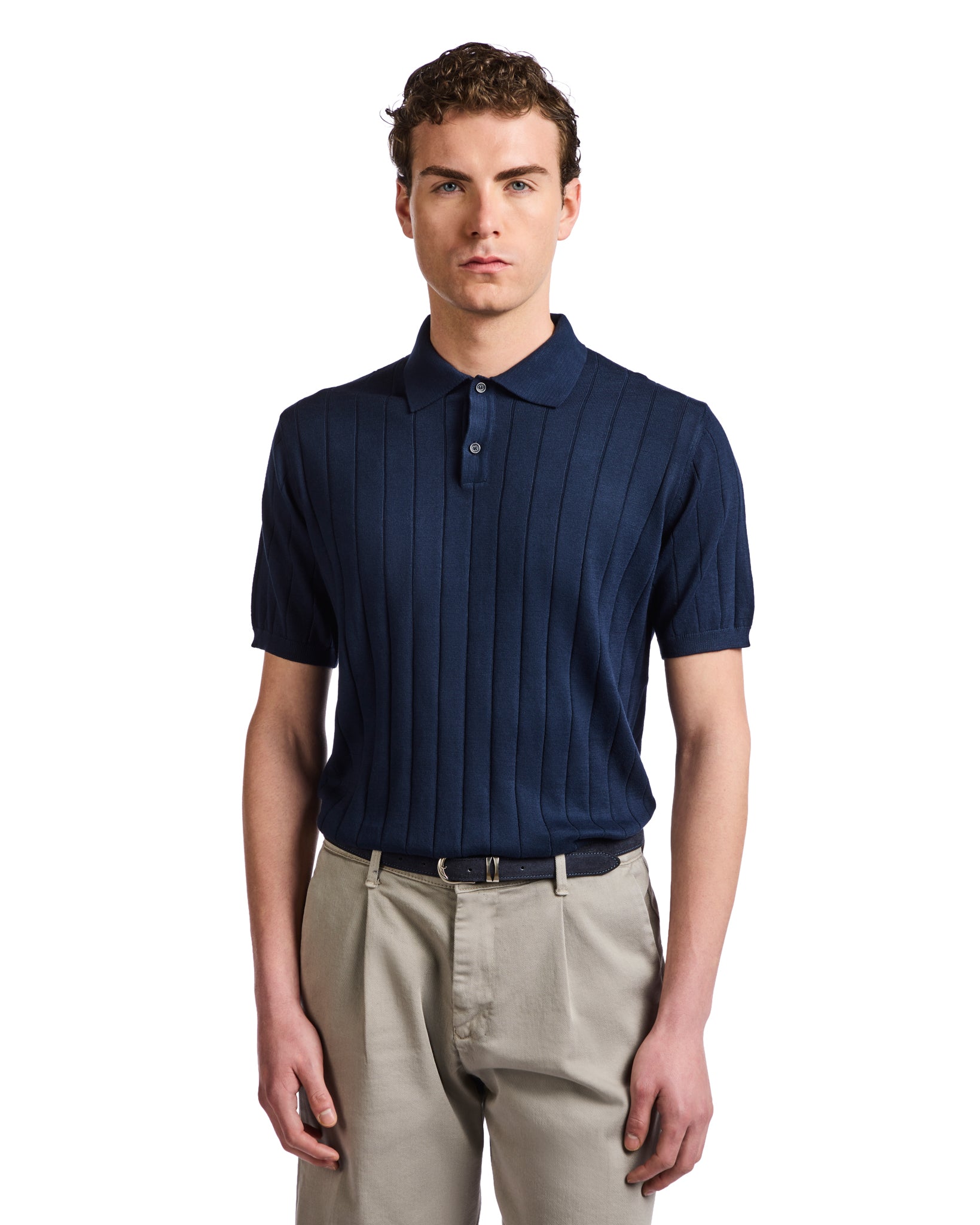 Polo Cameron de punto acanalado azul
