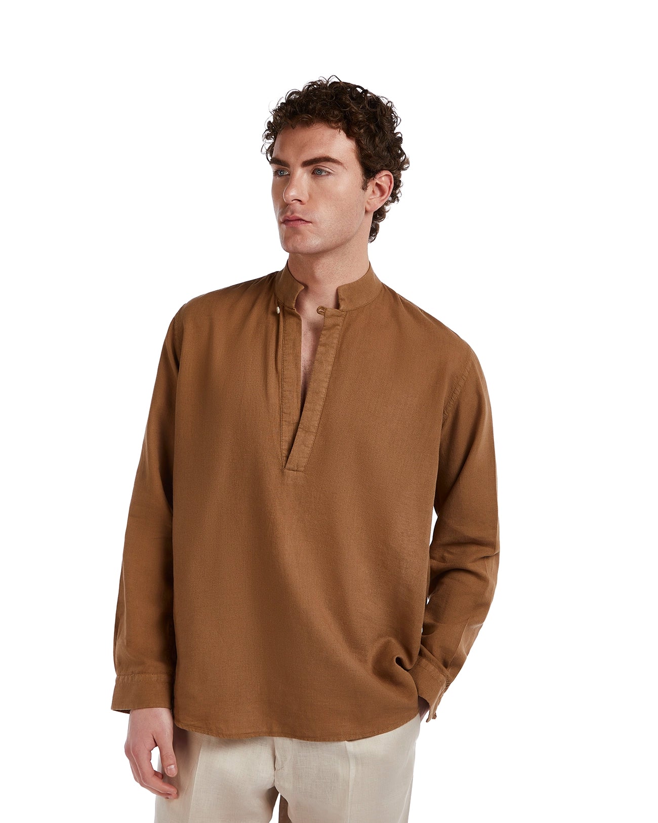 Camicia Waikiki in lino e cotone fango