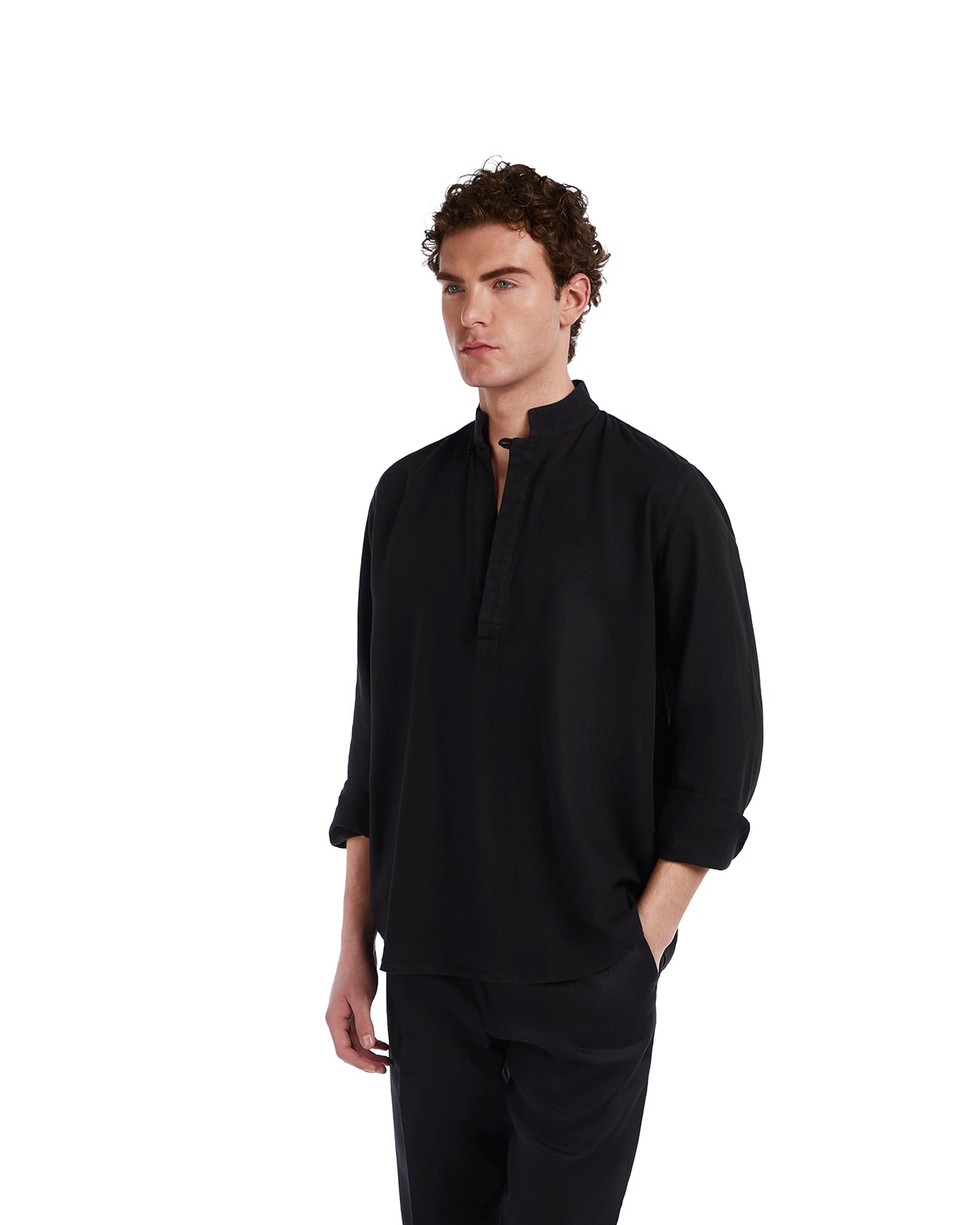 Camicia Waikiki in lino e cotone nera