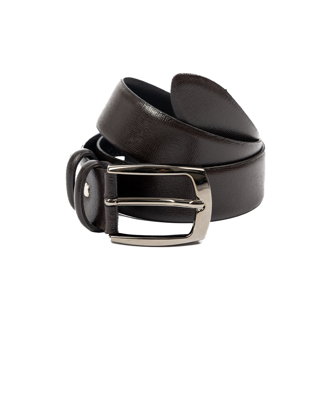 Capalbio - ceinture en cuir saffiano marron foncé