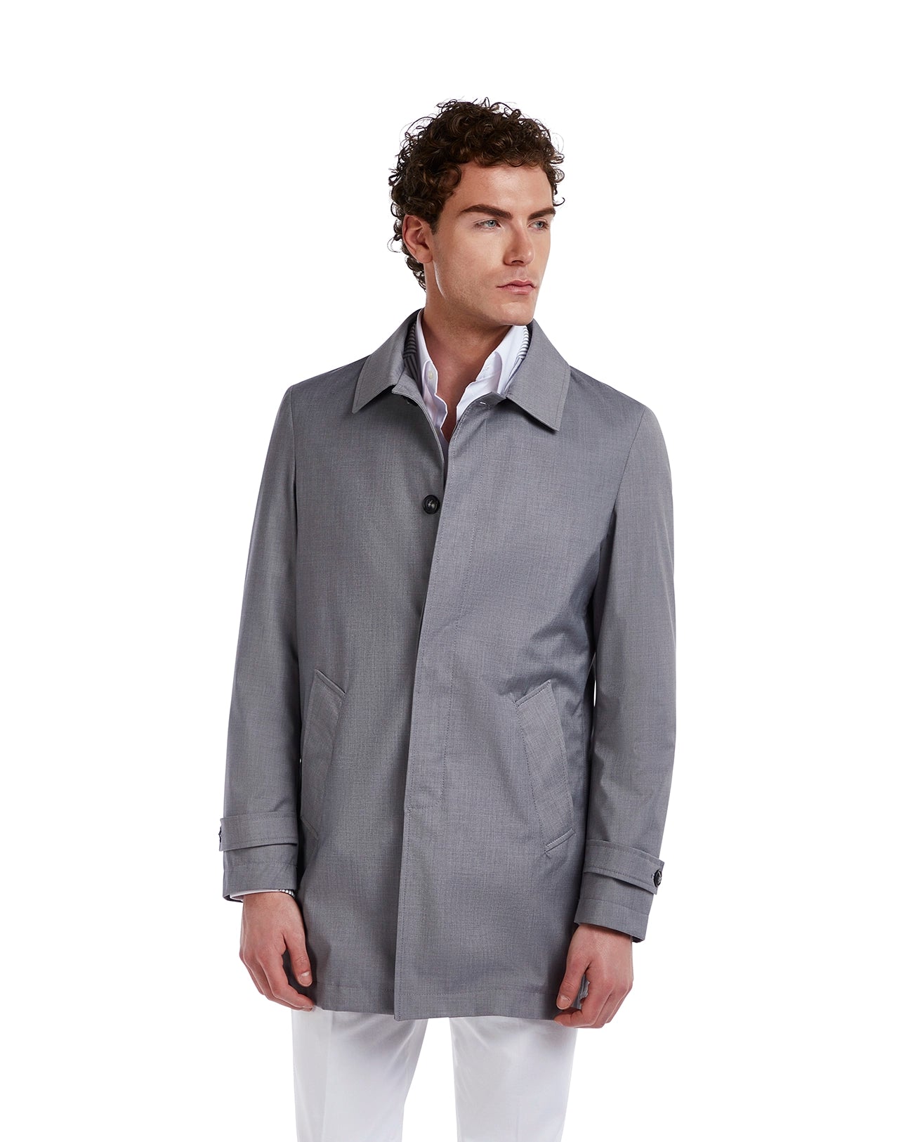 Grey unlined Mantua trench coat