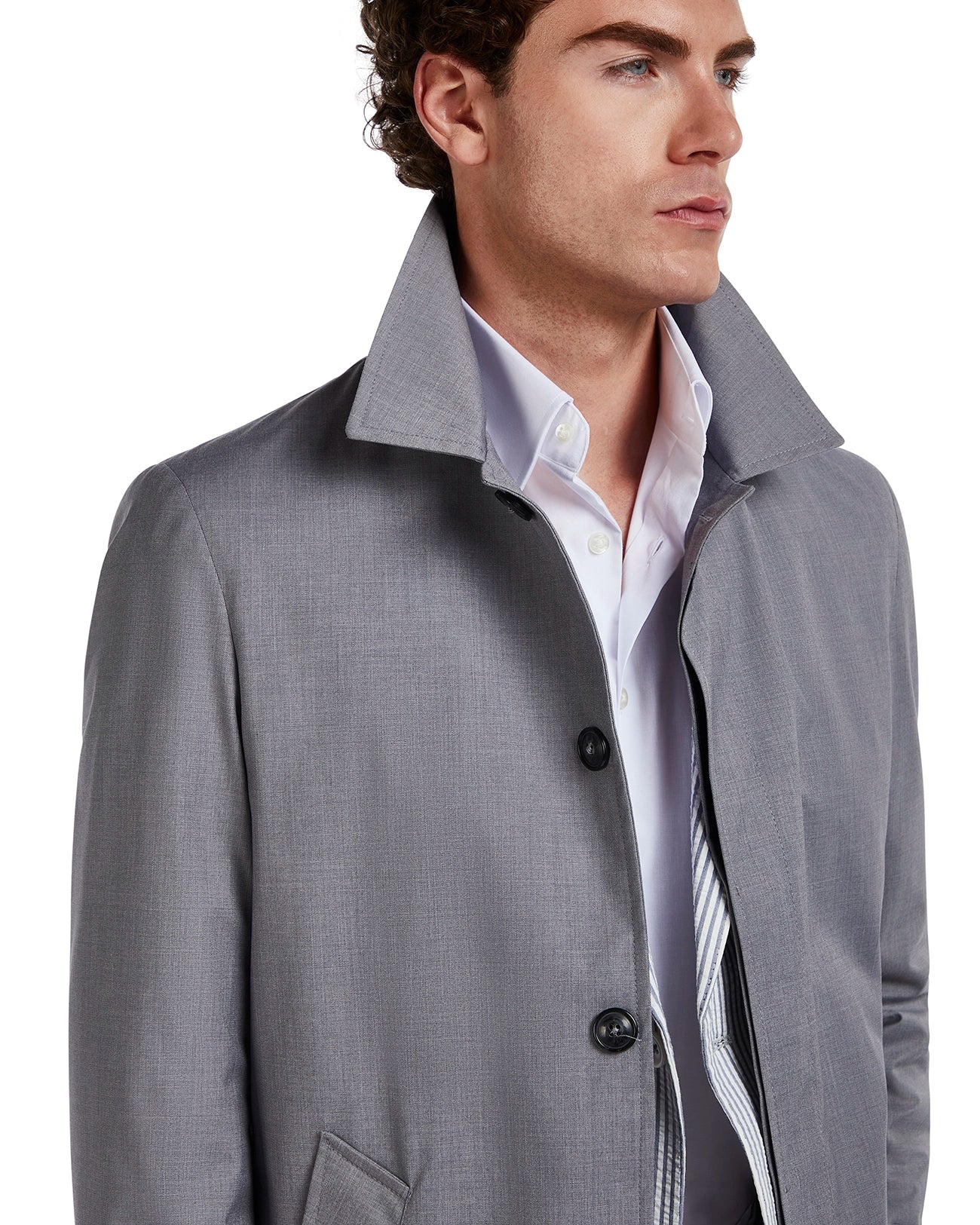 Grey unlined Mantua trench coat