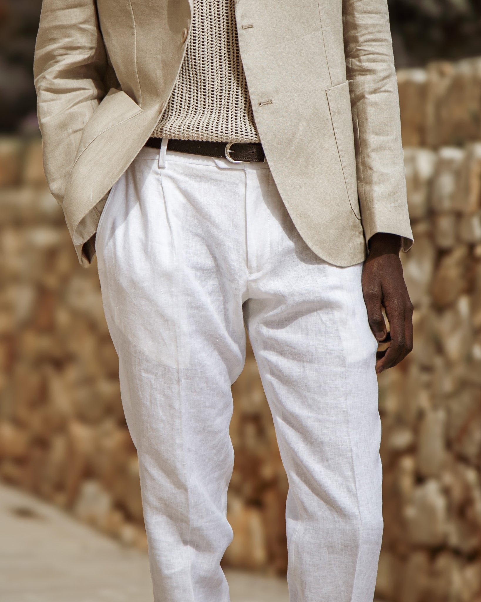 Lev - pure white linen trousers