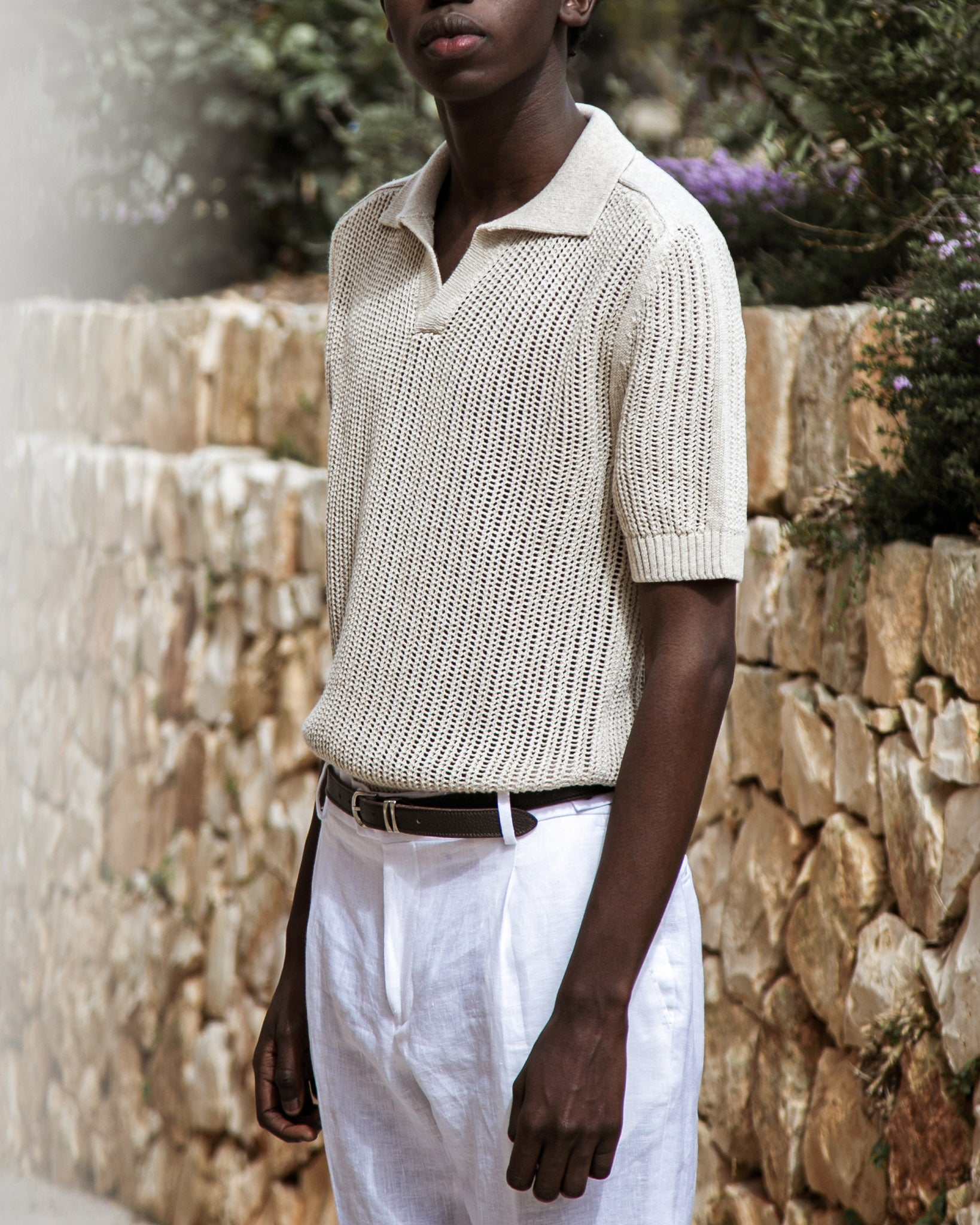 Casper - beige perforated oversized polo