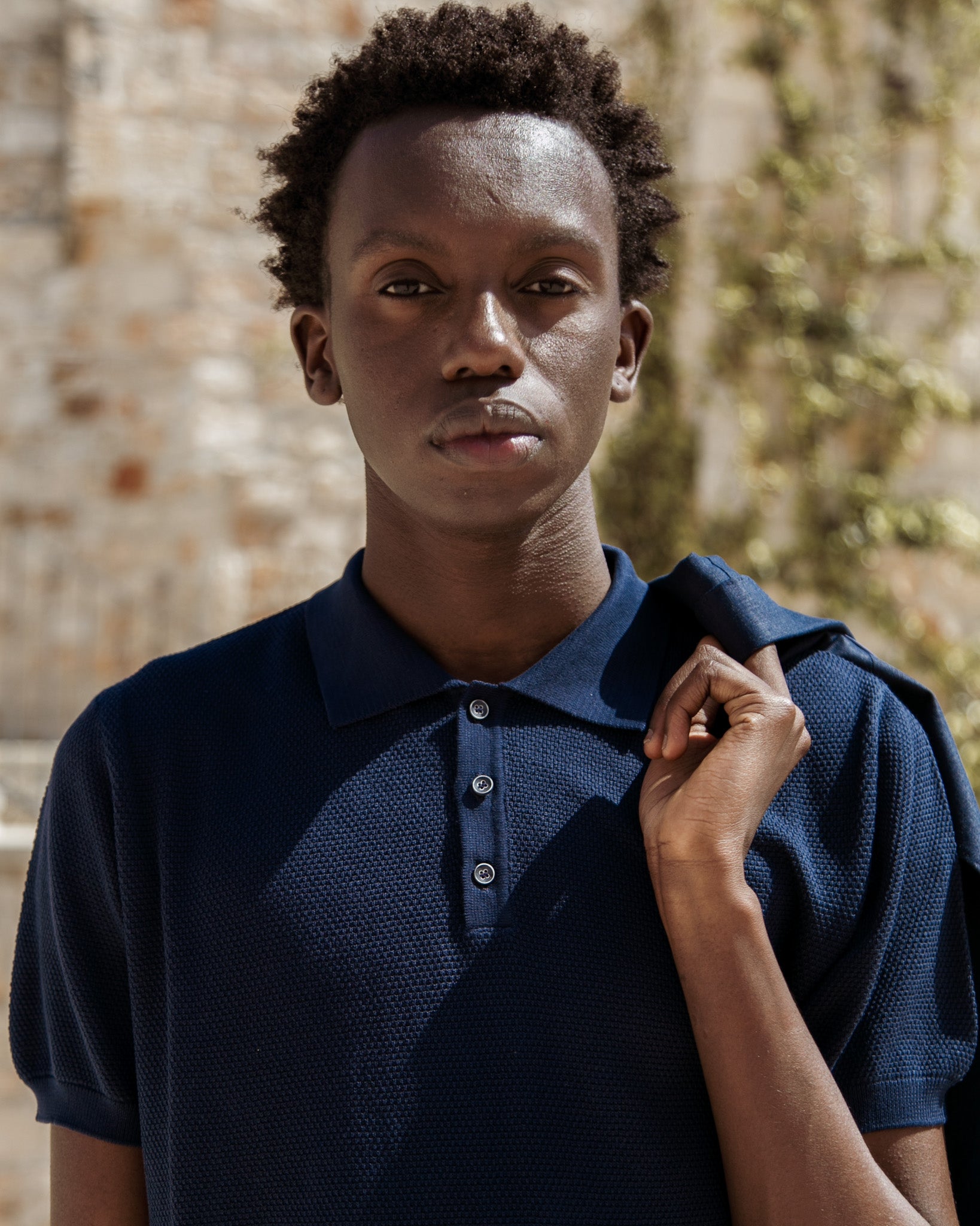 Rod - polo en maille nid d'abeille bleu