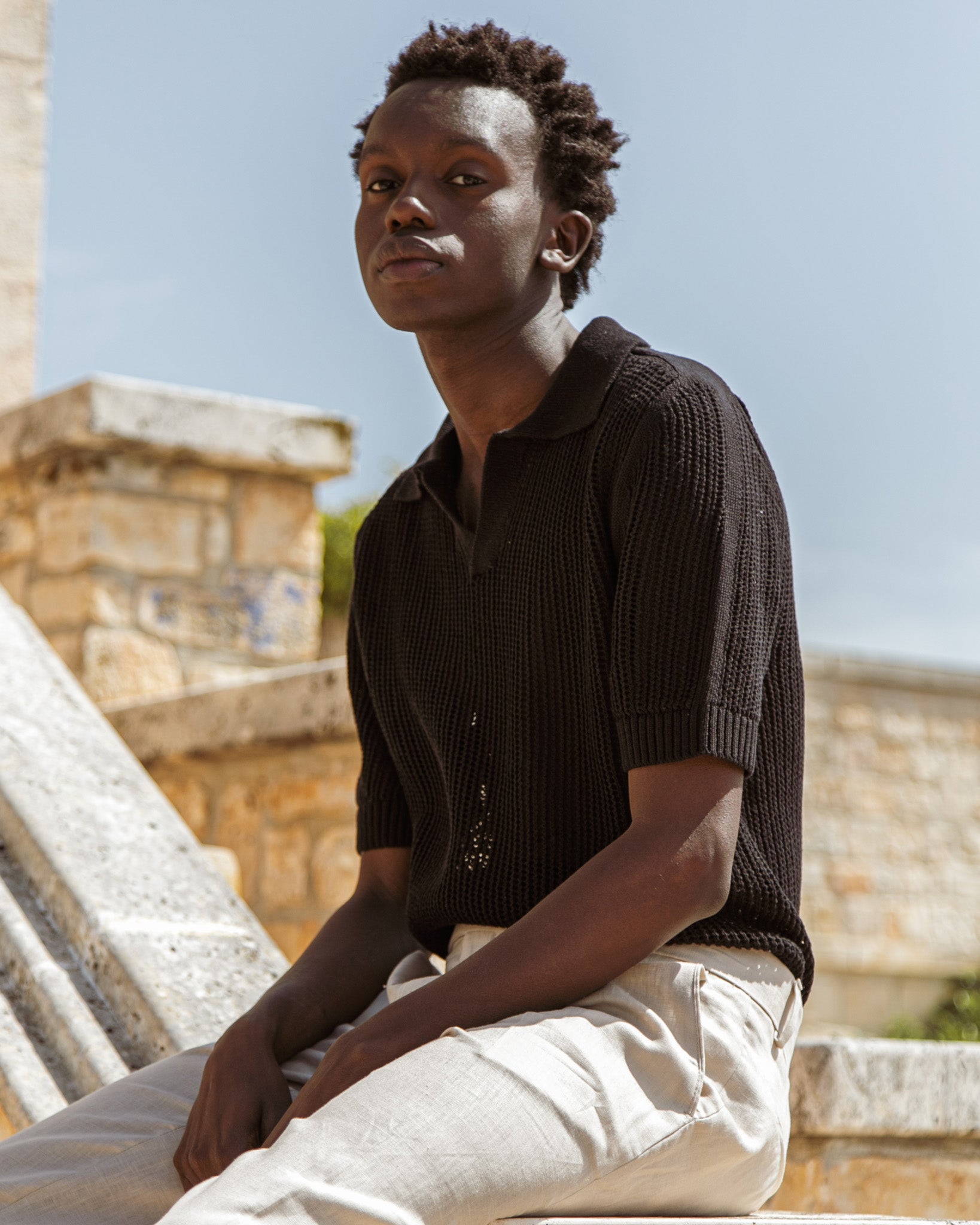 Casper - Black Perforated Oversized Polo
