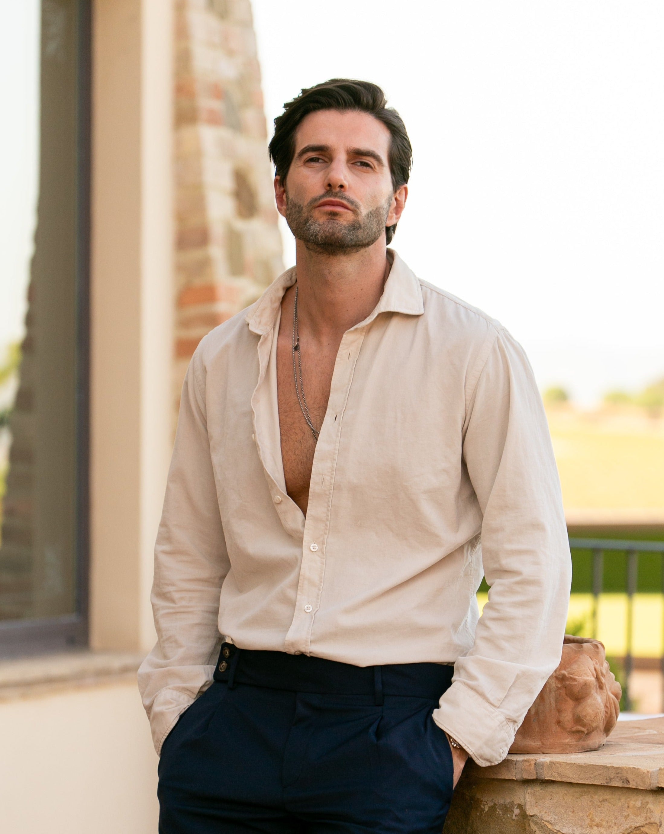 Vega - chemise en velours rayé beige