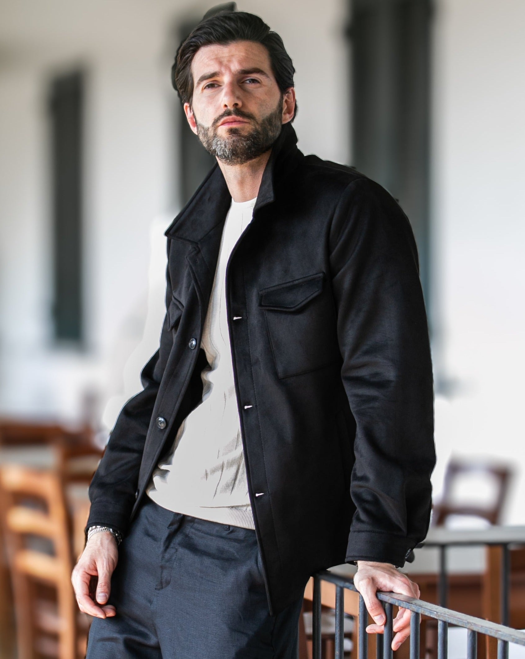 Meridion - giacca nera in camoscio