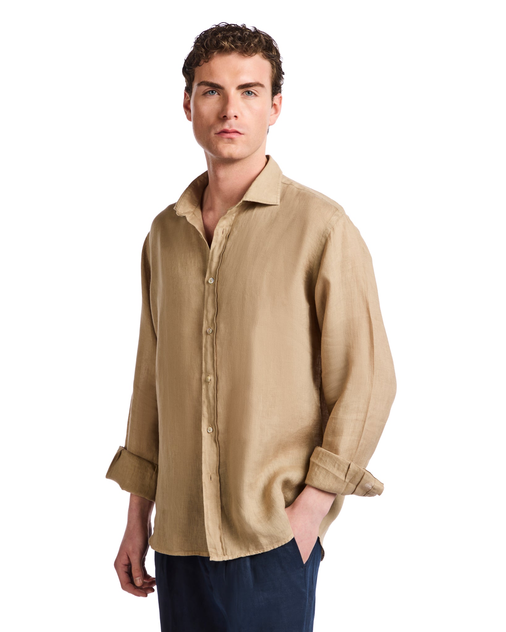 Camicia Montecarlo in puro lino cammello