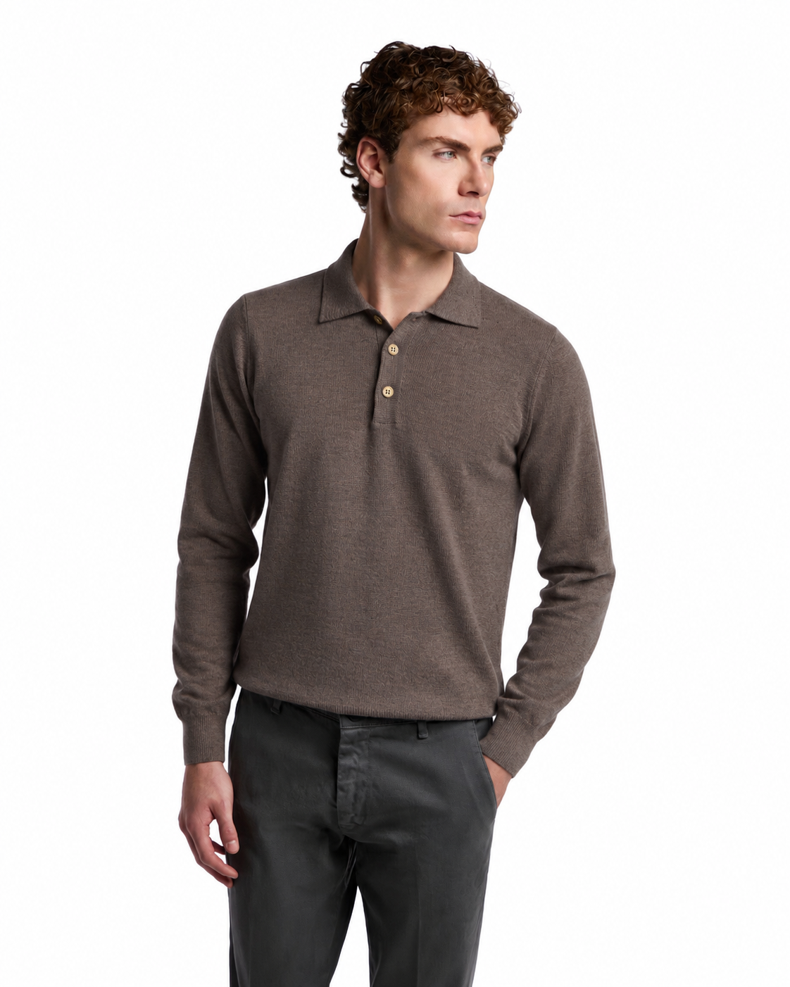 Polo Rovigo de lana Tollegno marrón oscuro