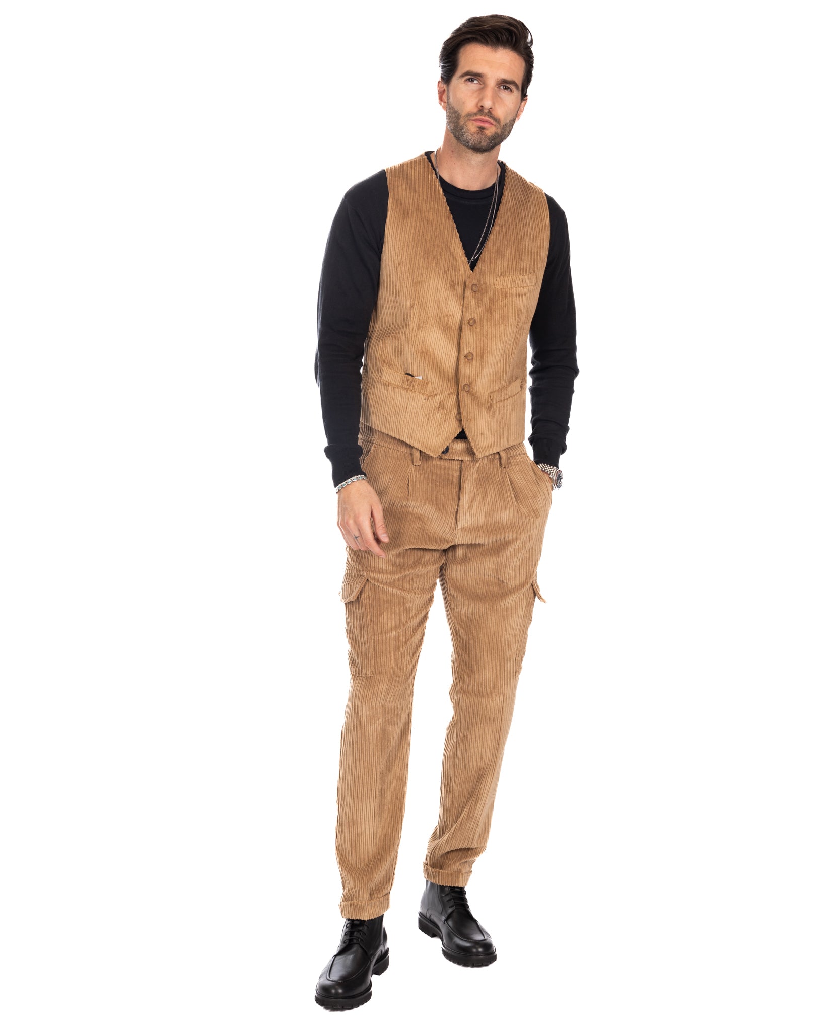 Renè - gilet en velours camel