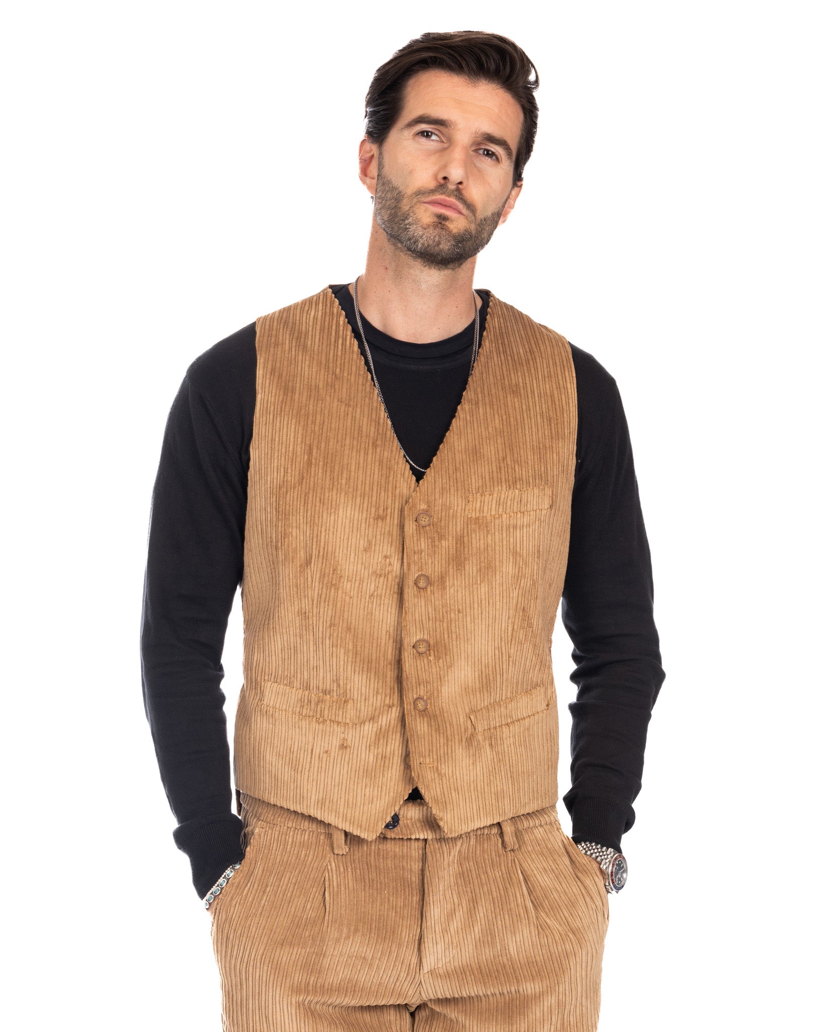 Renè - gilet en velours camel