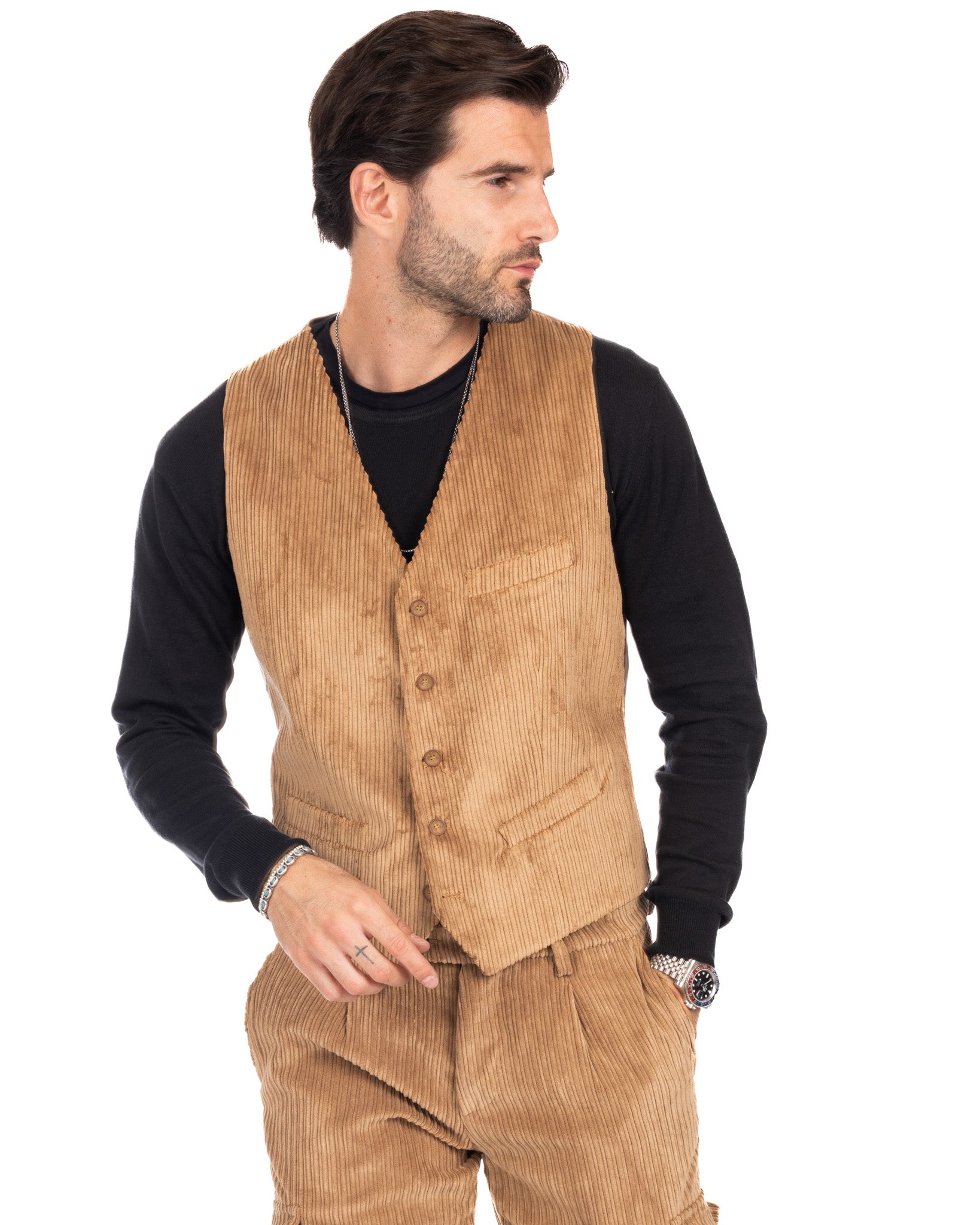 Renè - gilet en velours camel