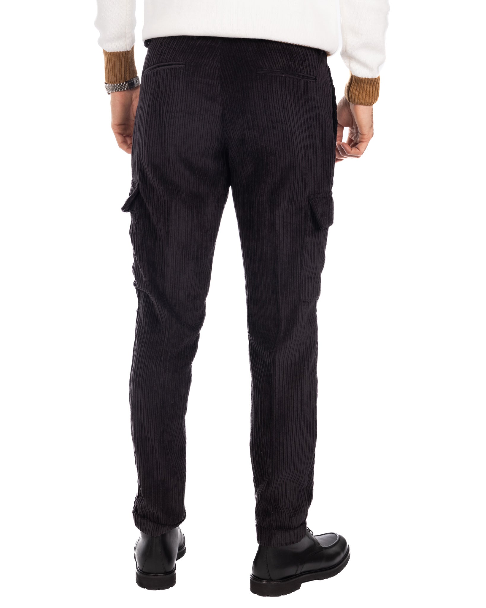 Hamburg - black velvet cargo trousers