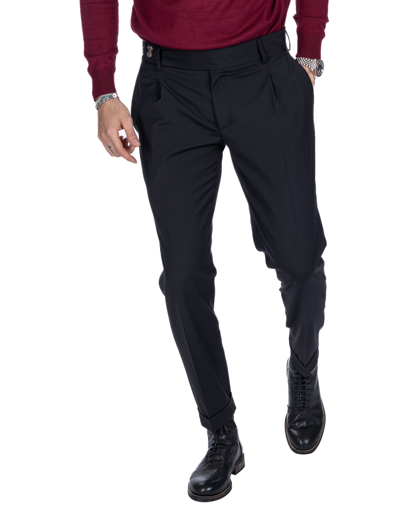 Italian - black high-waisted trousers in wool blend