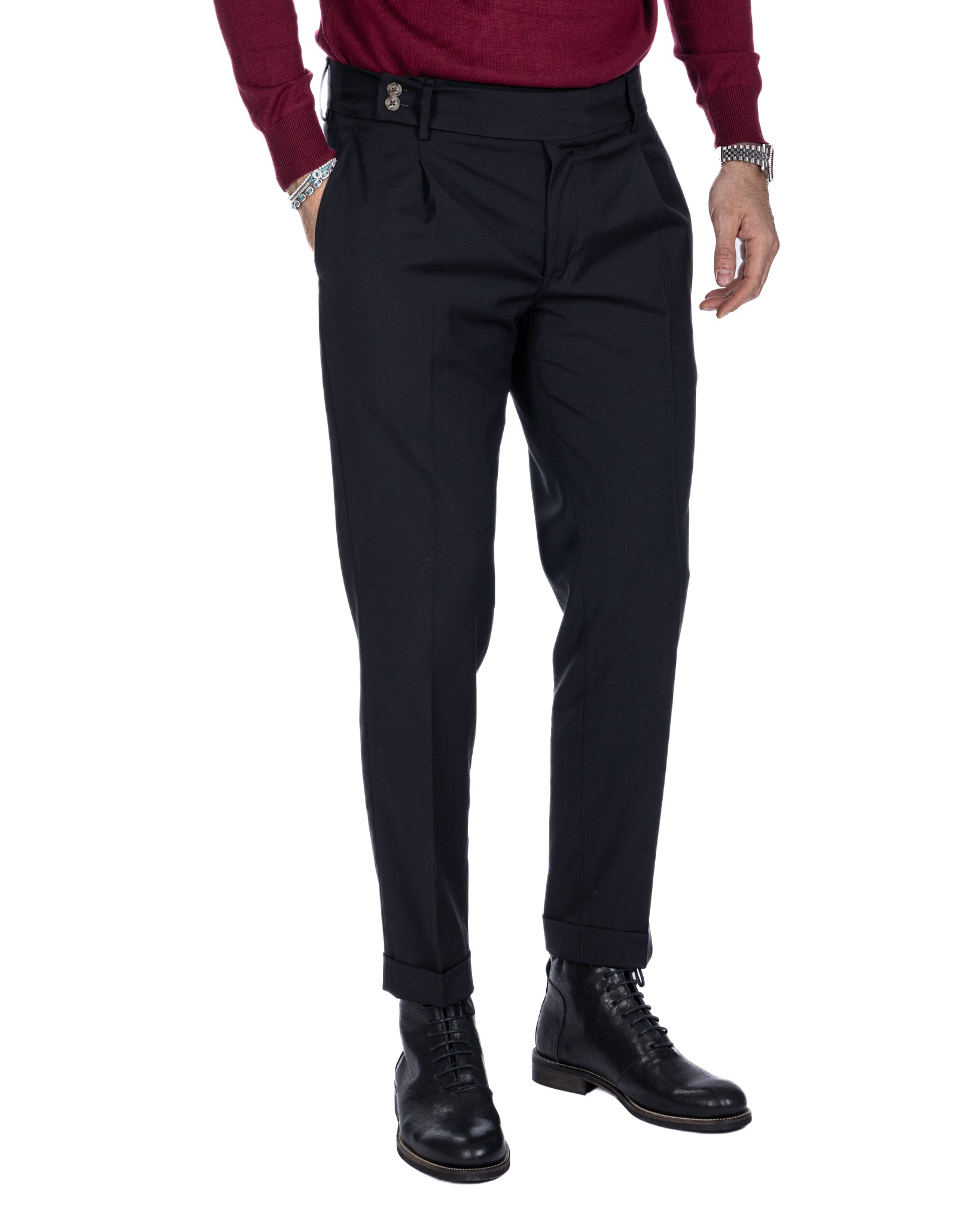 Italian - black high-waisted trousers in wool blend