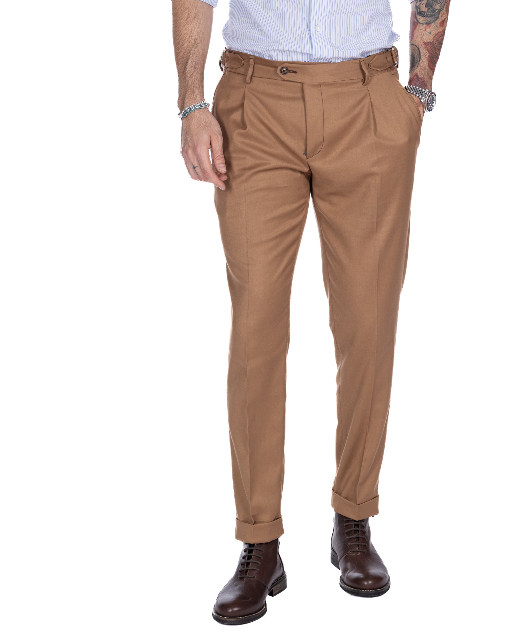 Trani - pantalon taille haute beige