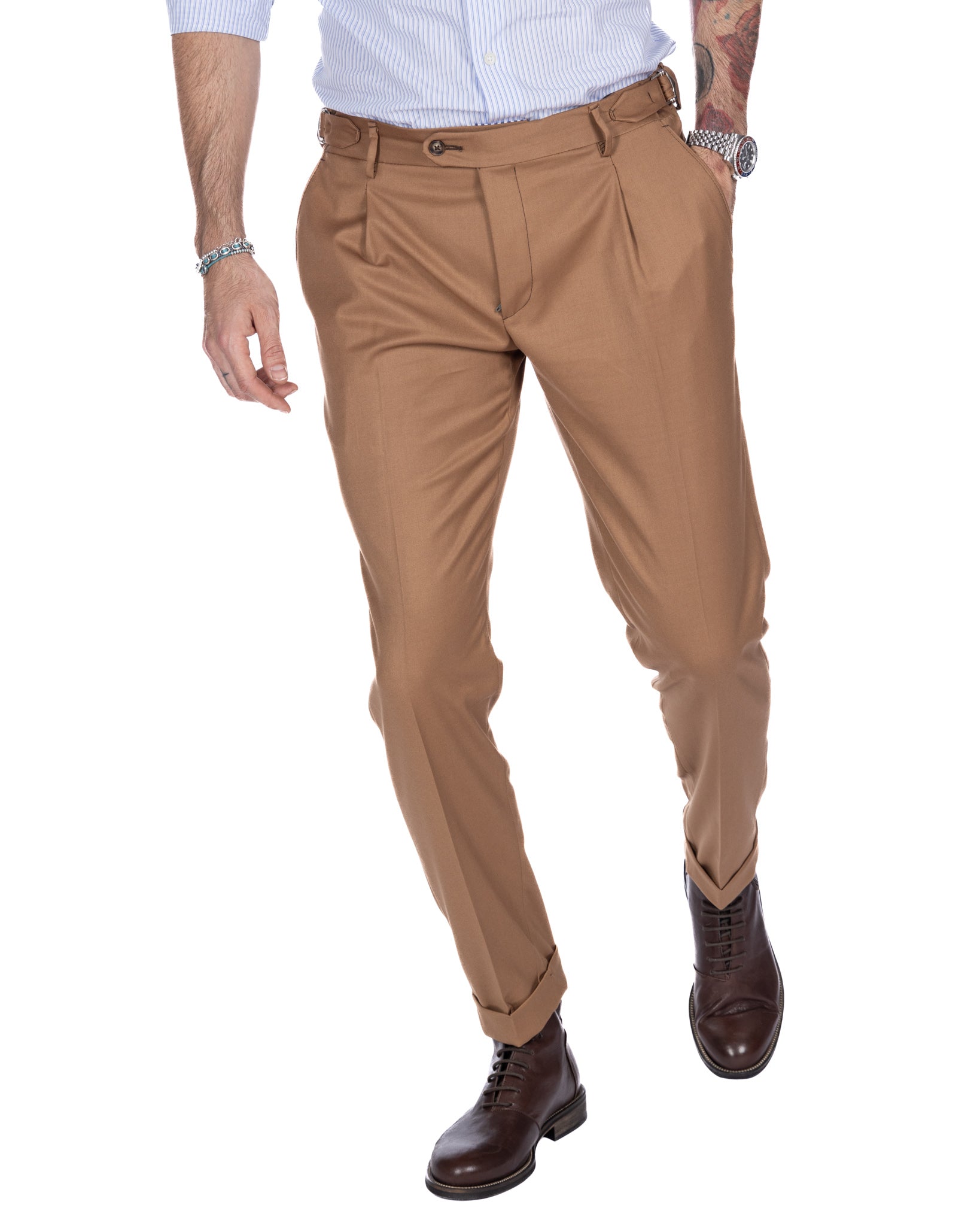 Trani - pantalon taille haute beige