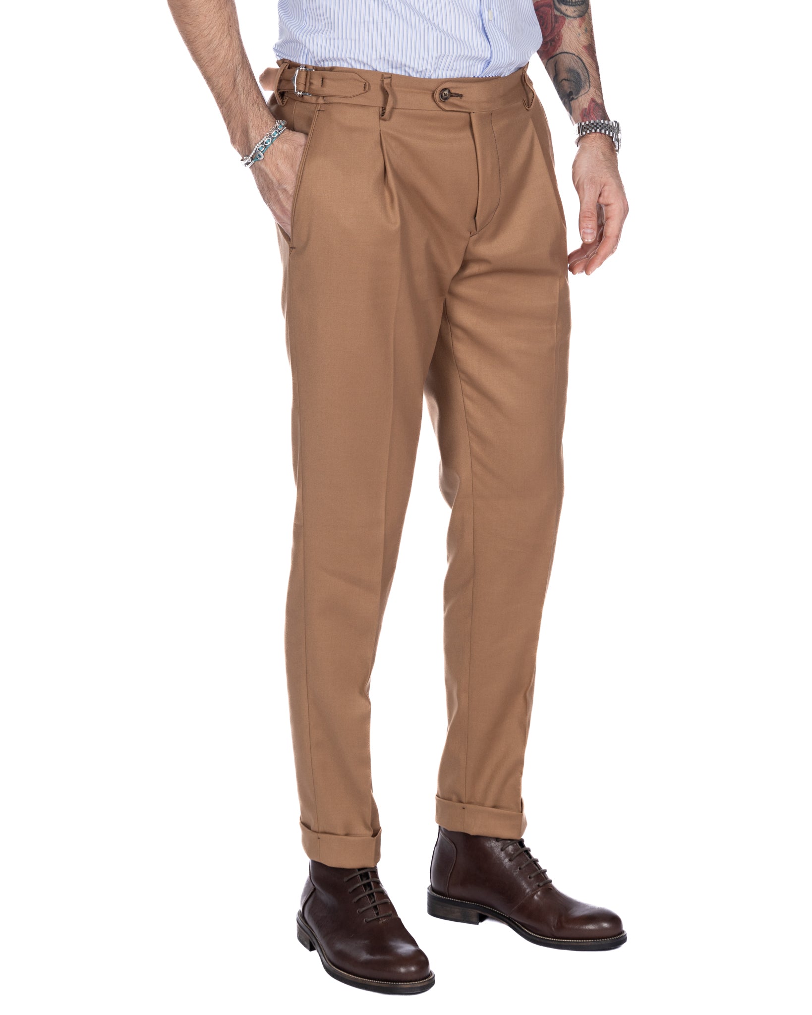 Trani - pantalon taille haute beige