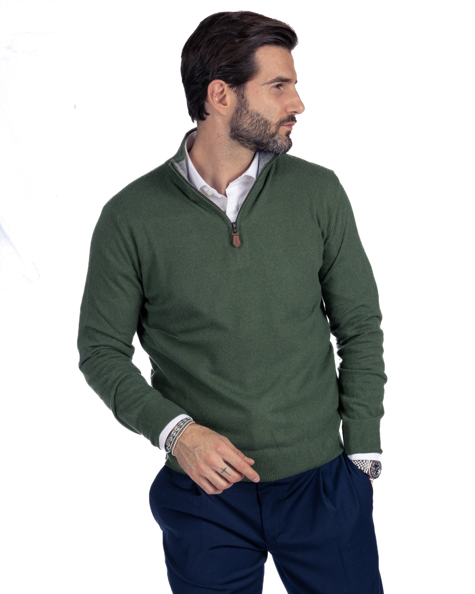 Rory - pull zippé en cachemire mélangé vert