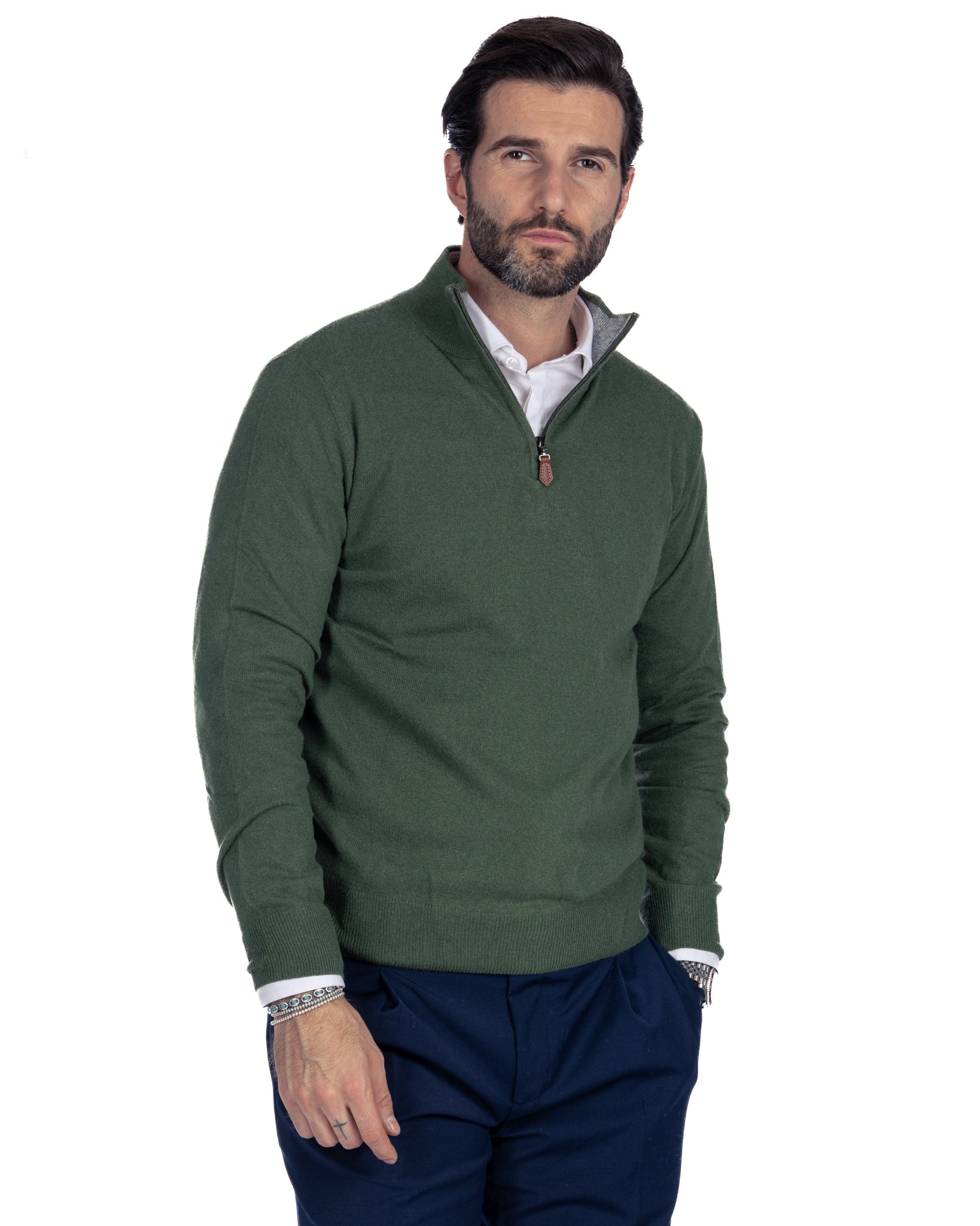 Rory - pull zippé en cachemire mélangé vert