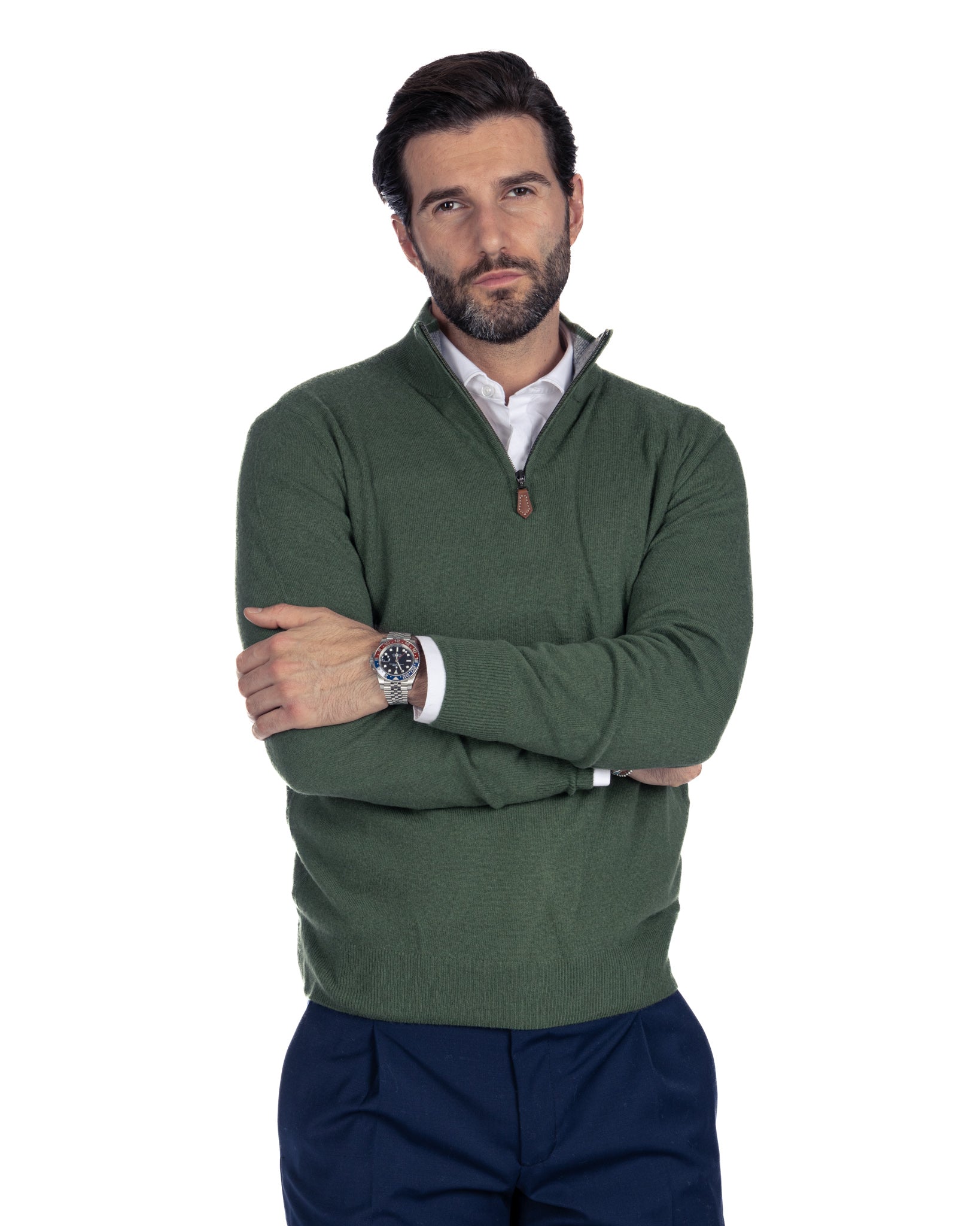 Rory - pull zippé en cachemire mélangé vert