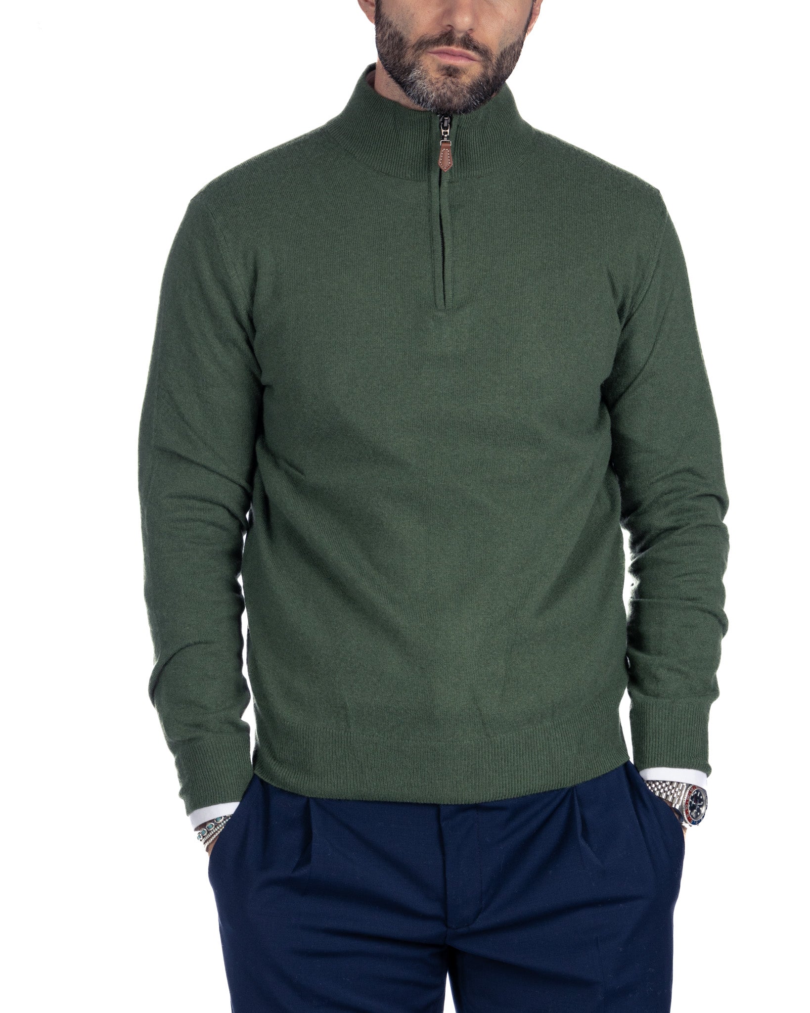 Rory - pull zippé en cachemire mélangé vert
