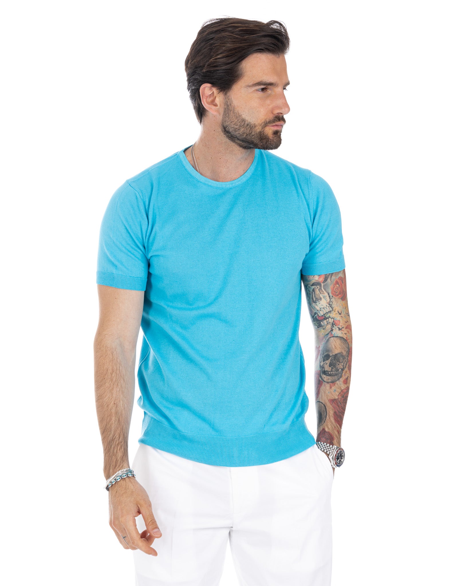 Jannik - turquoise knitted t-shirt