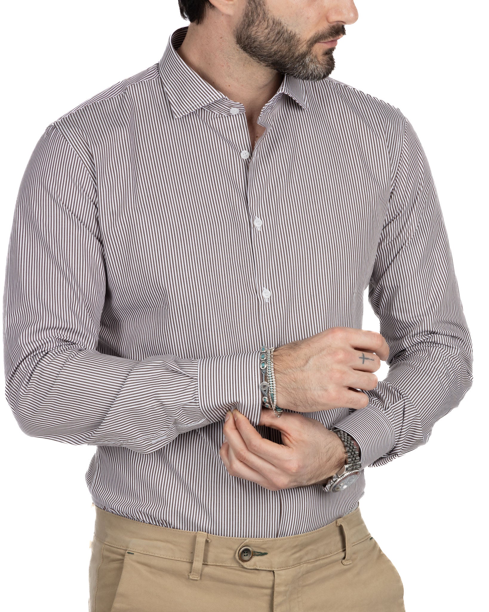Shirt - slim fit narrow stripe brown