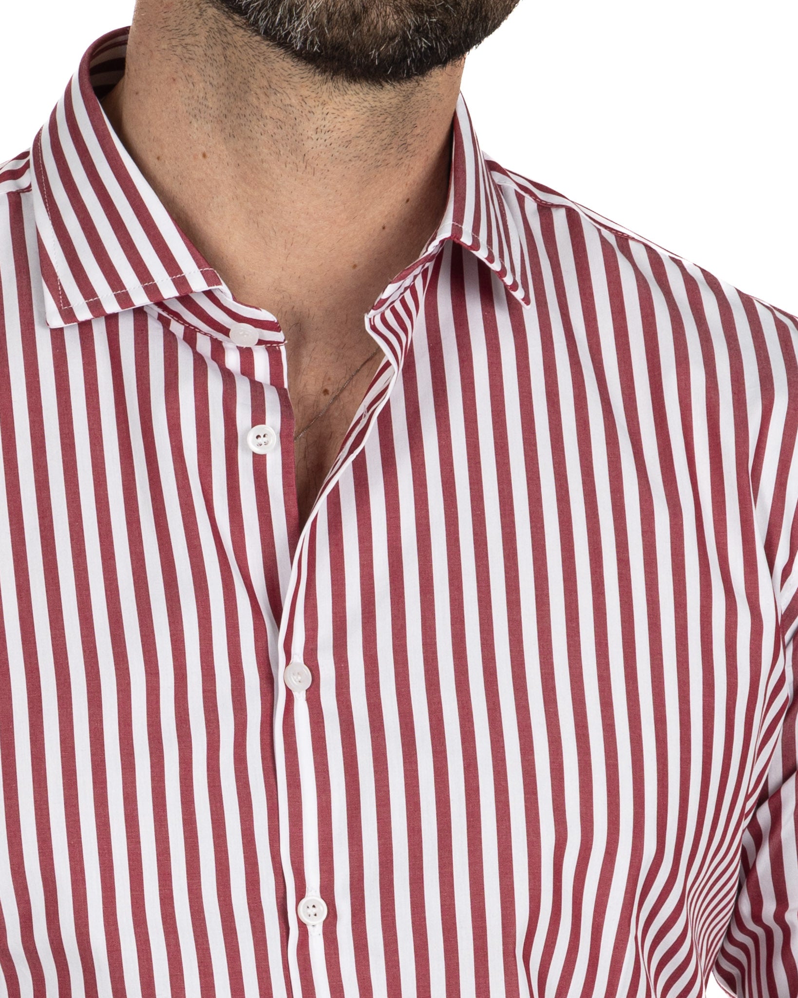 Chemise - slim fit medium stripe burgundy