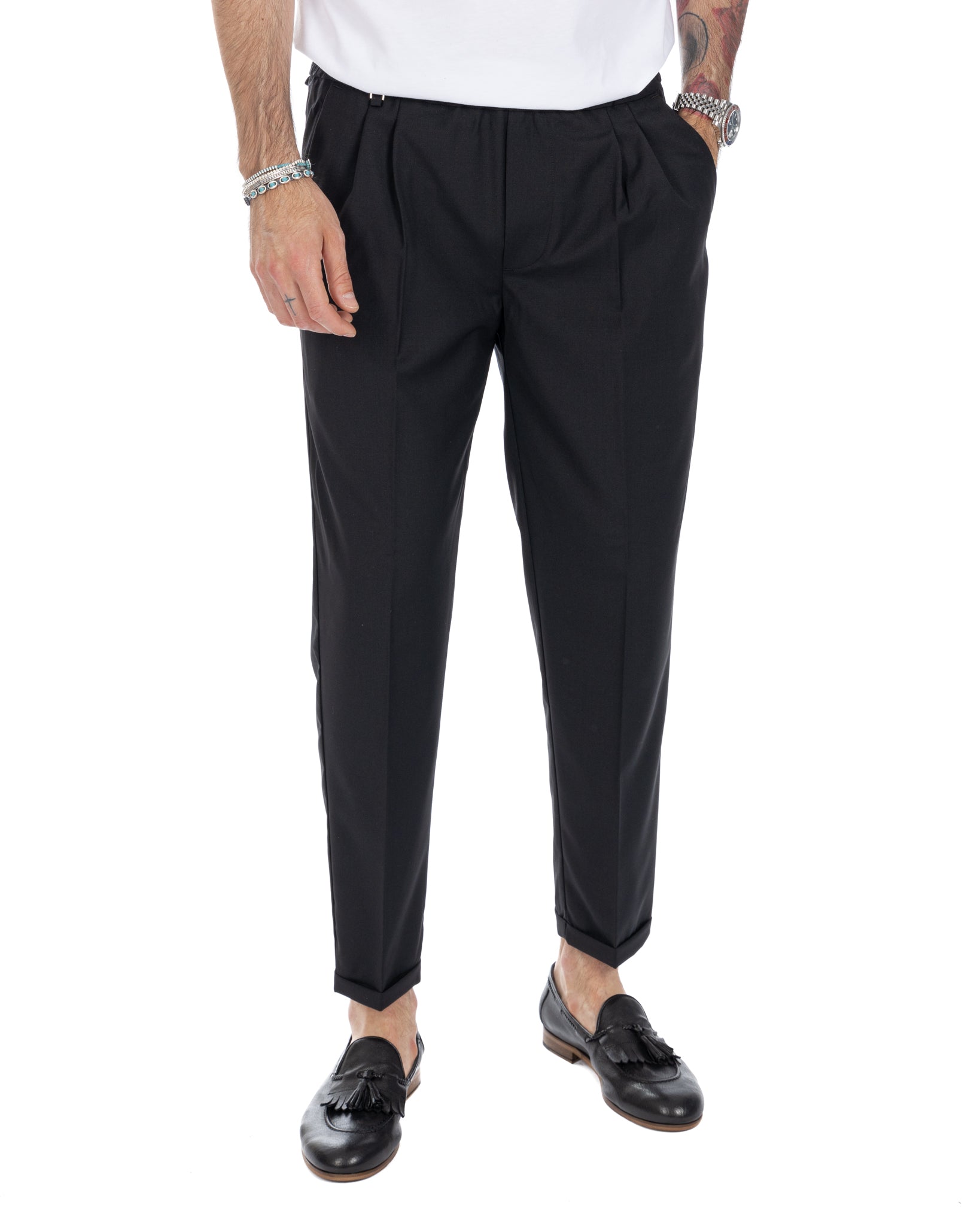 Larry - pantalon en laine mélangée noir