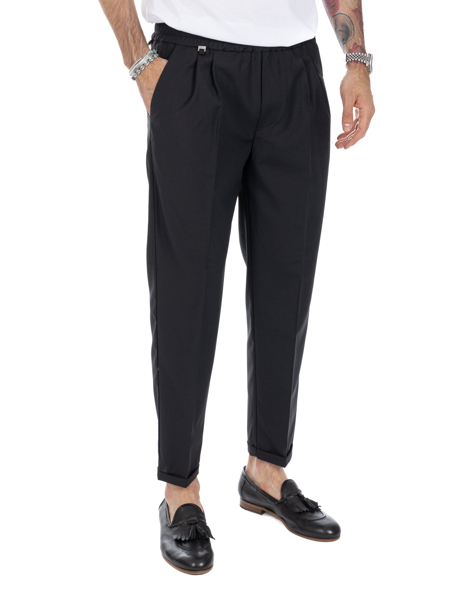 Larry - pantalon en laine mélangée noir
