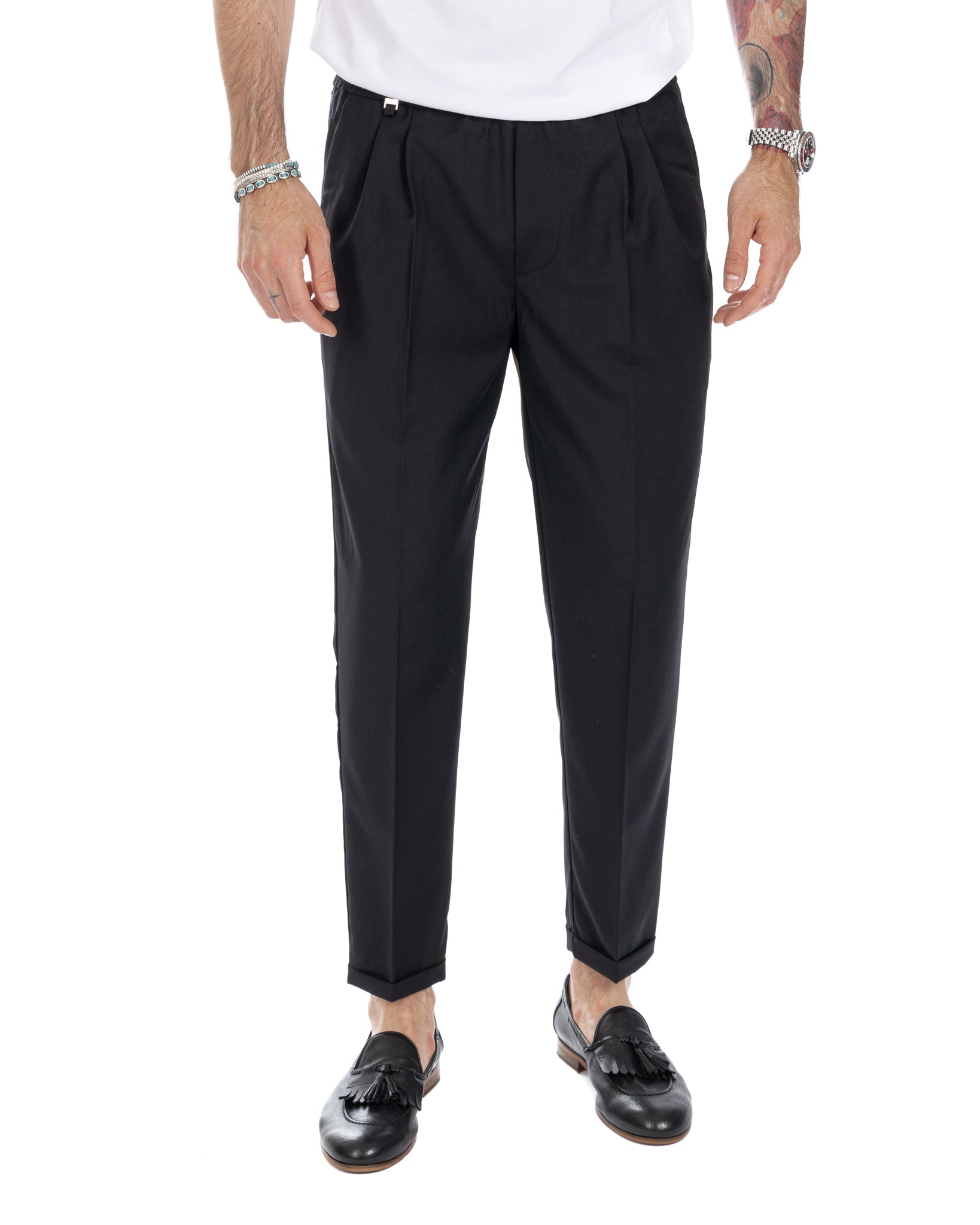Larry - pantalon en laine mélangée noir