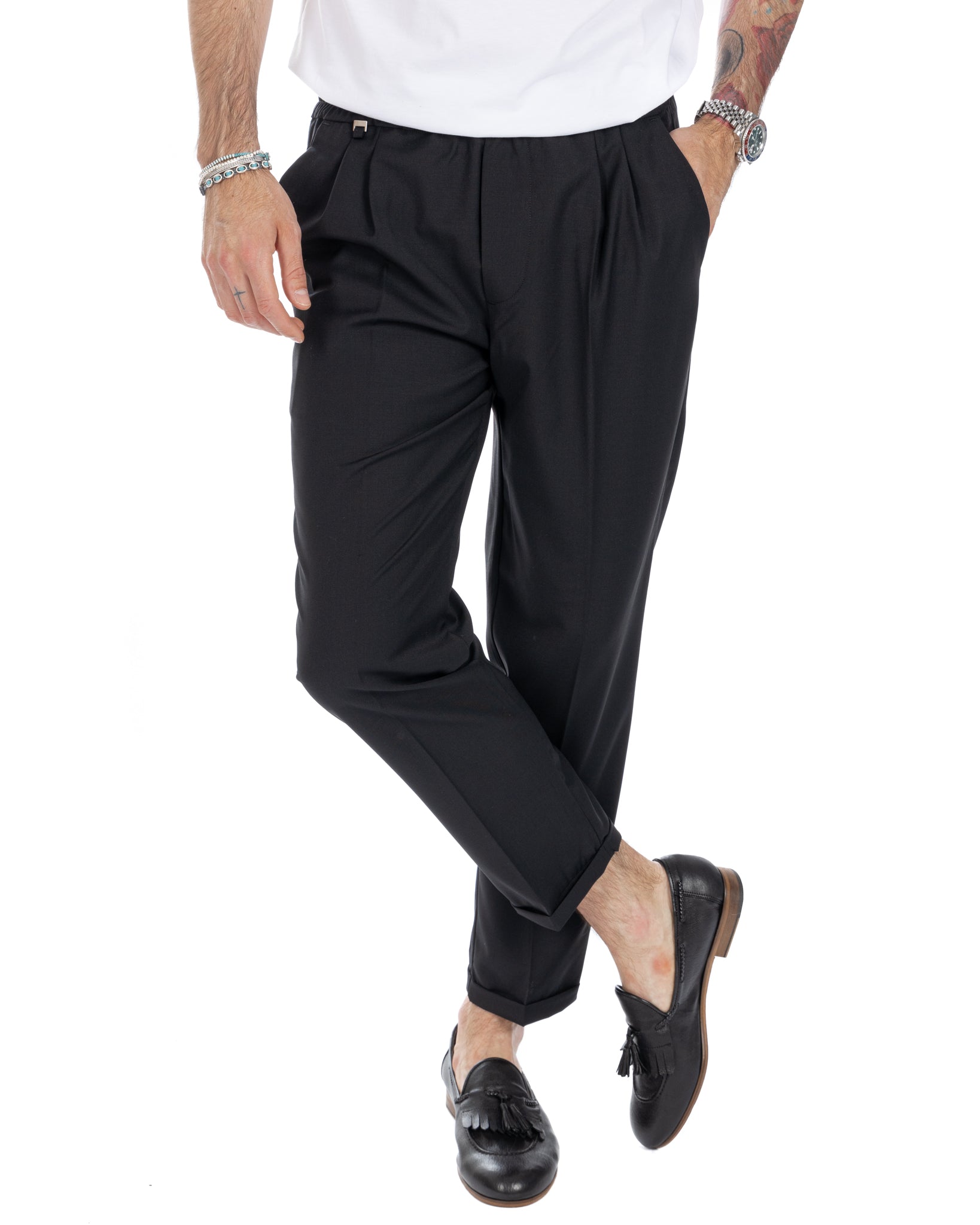 Larry - pantalon en laine mélangée noir