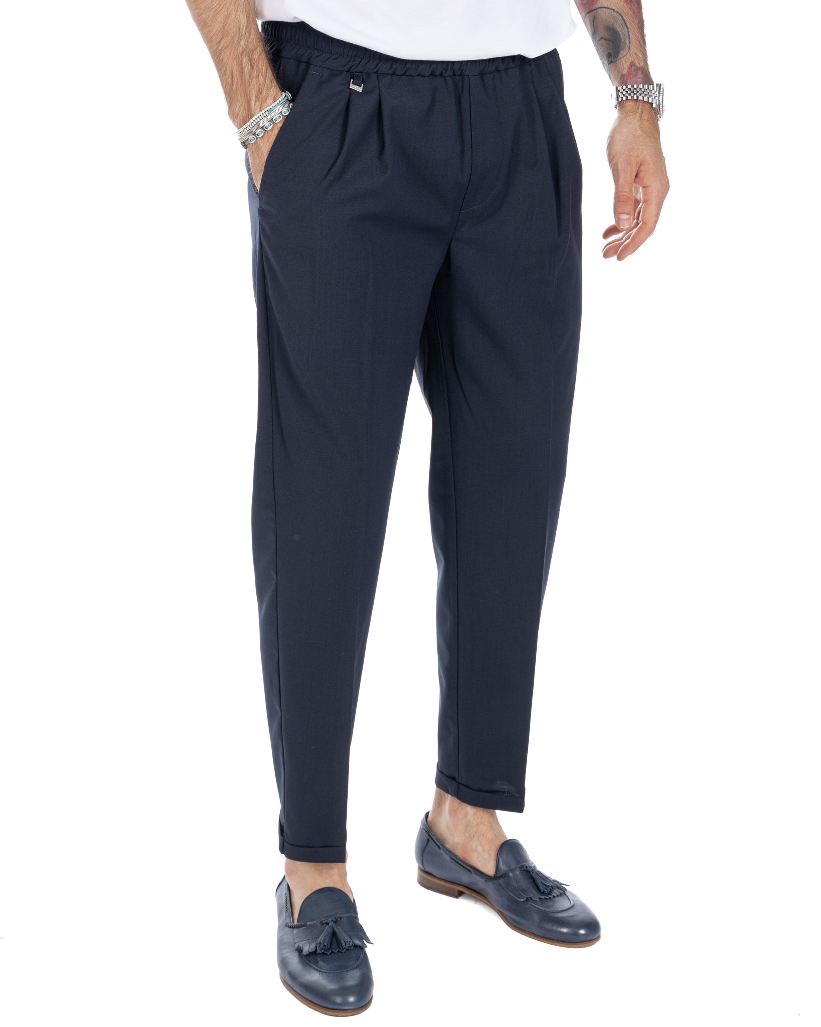 Larry - pantalon en laine mélangée bleu