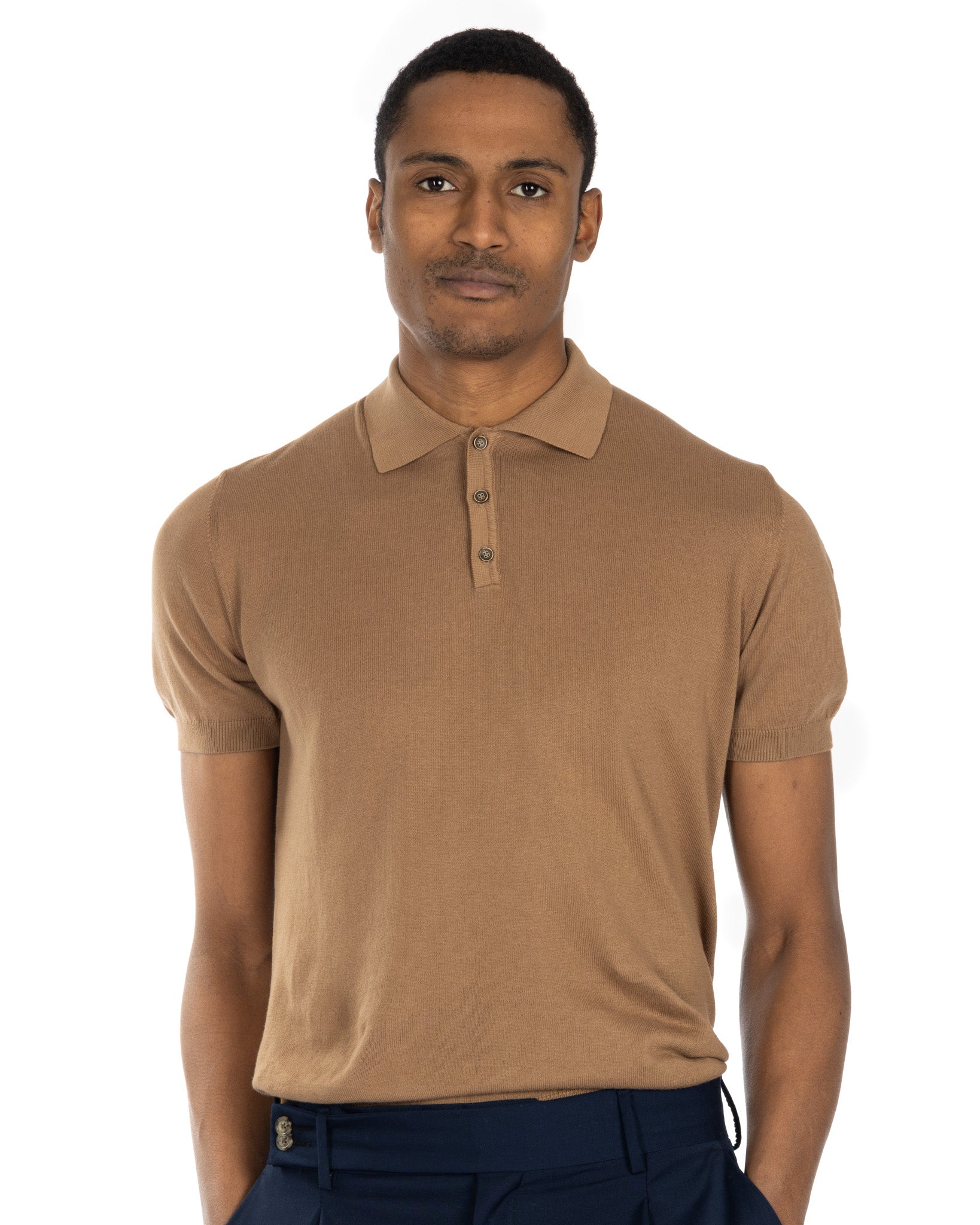 Roger - camel knit polo