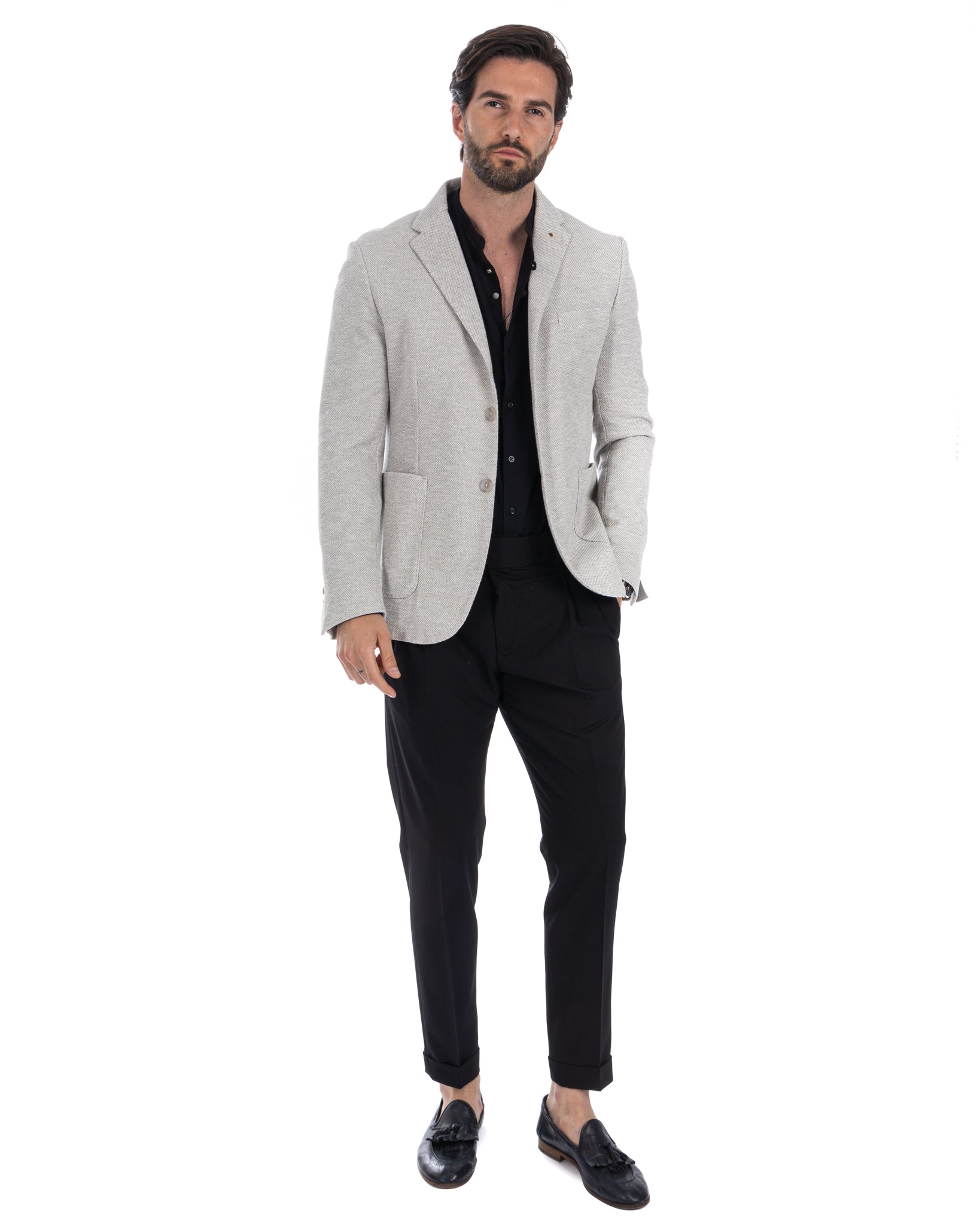 Ragusa - beige honeycomb single-breasted jacket