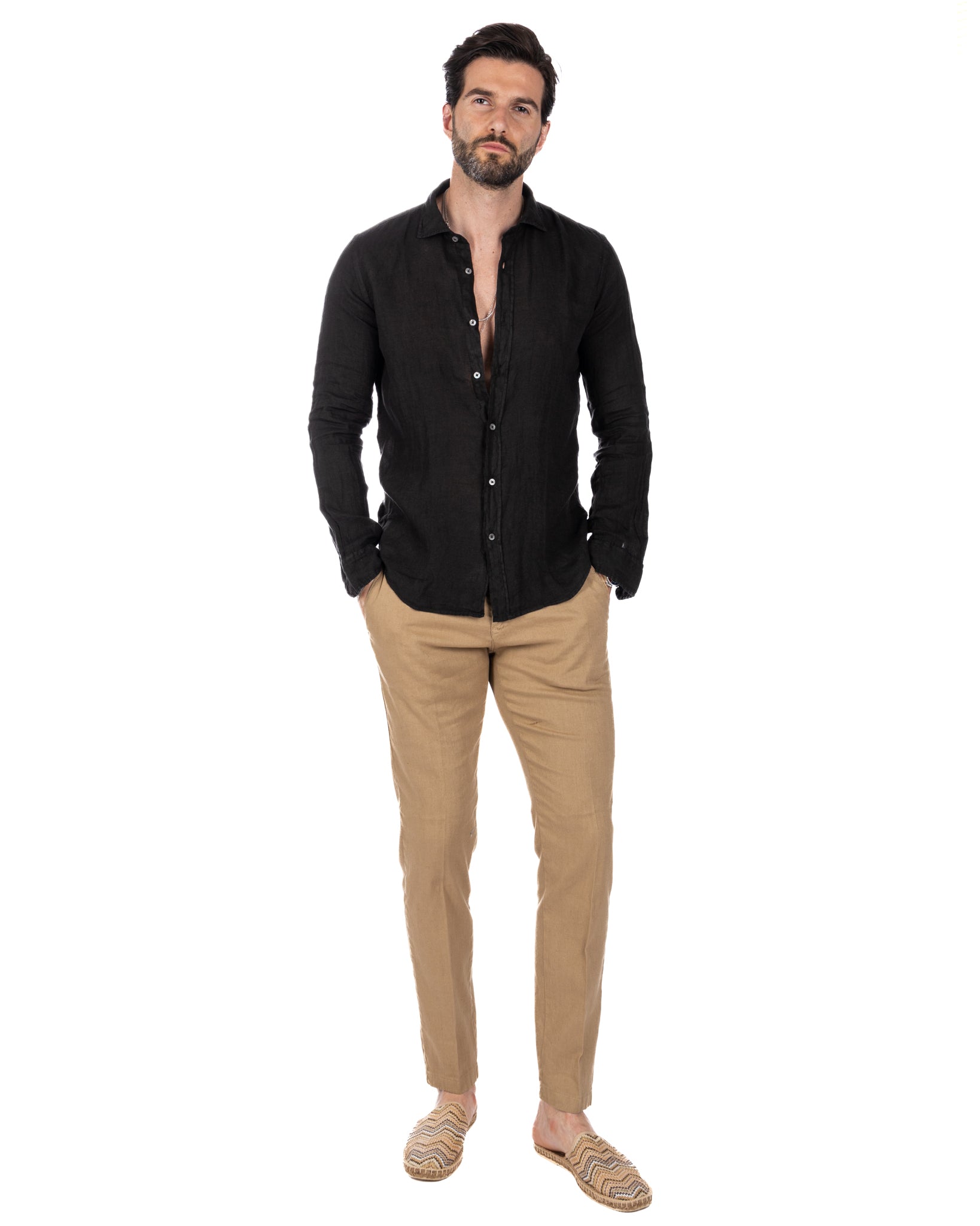 Montecarlo - chemise pur lin noir