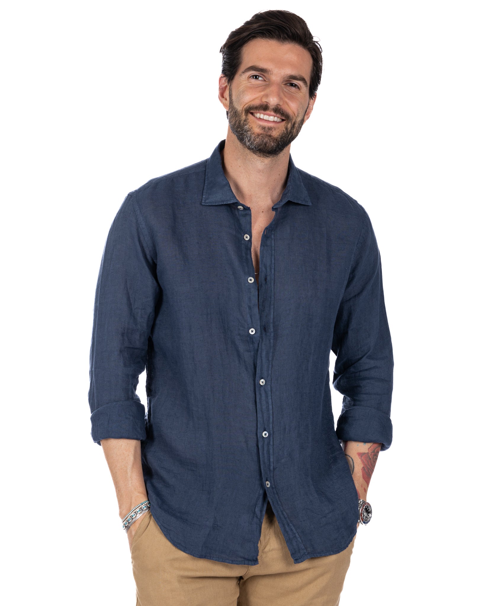 Montecarlo - camicia in puro lino bluette