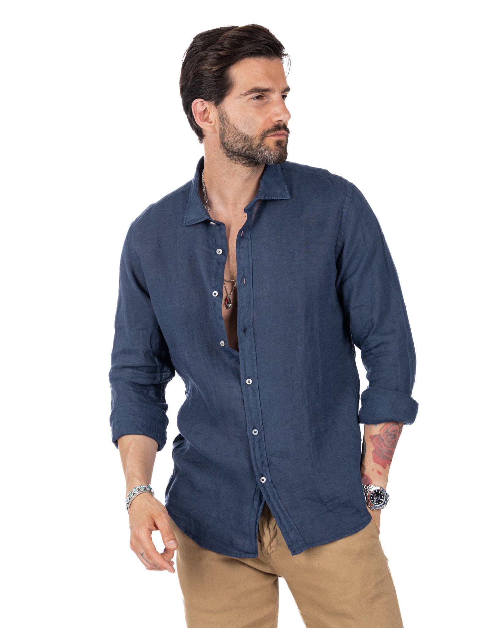 Montecarlo - camicia in puro lino bluette
