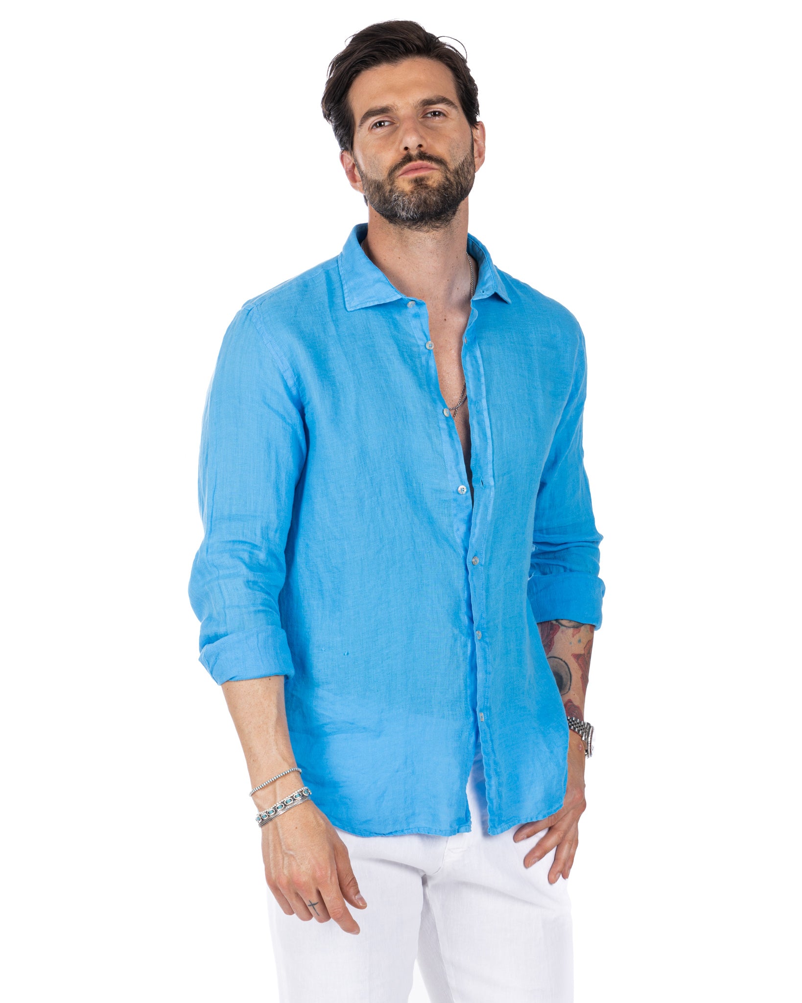 Montecarlo - camicia in puro lino turchese