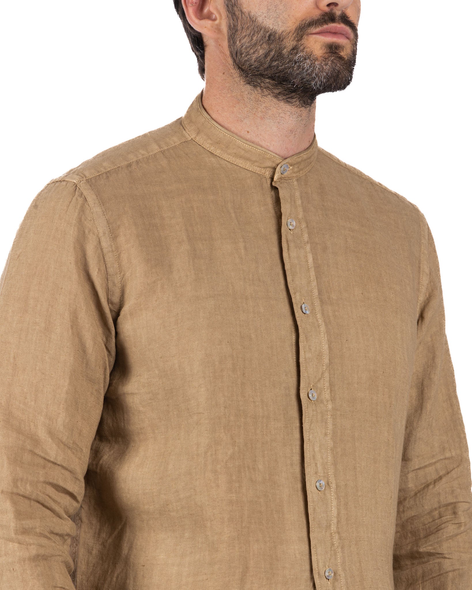 Nizza - Korean shirt in beige pure linen