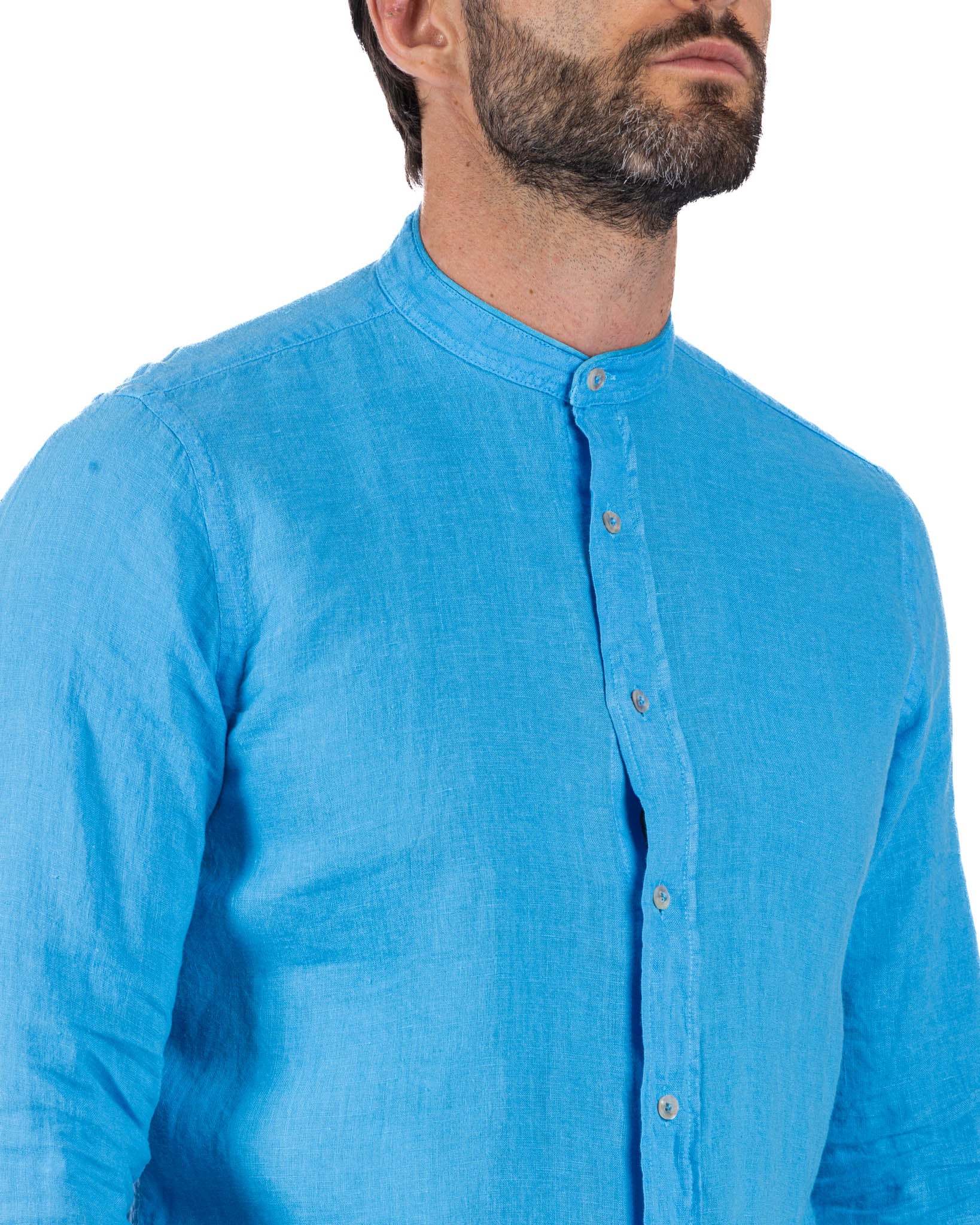 Nizza - Korean shirt in turquoise pure linen