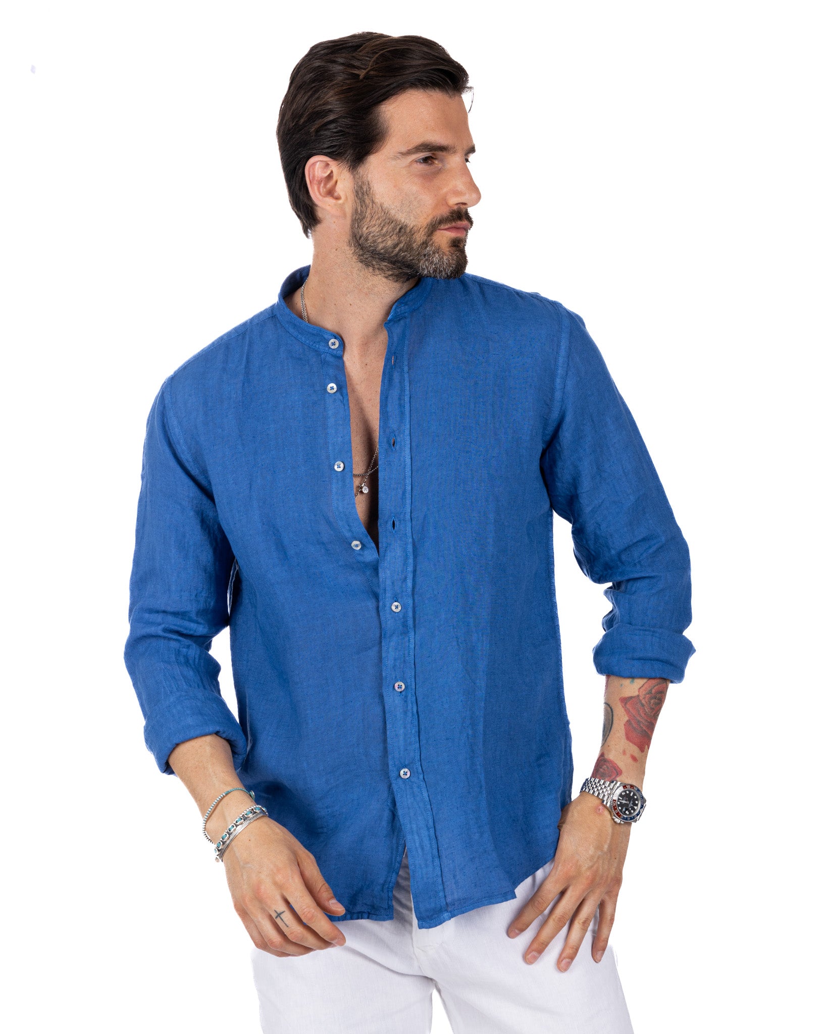Nizza - Korean shirt in pure royal linen