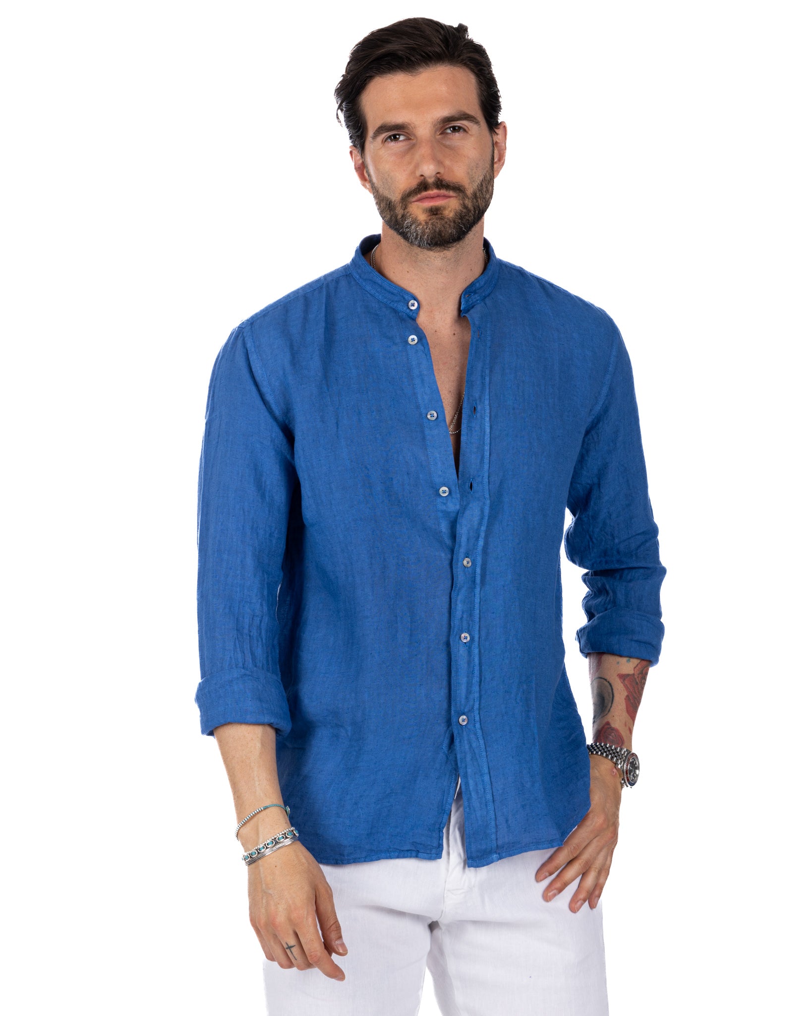 Nizza - Korean shirt in pure royal linen