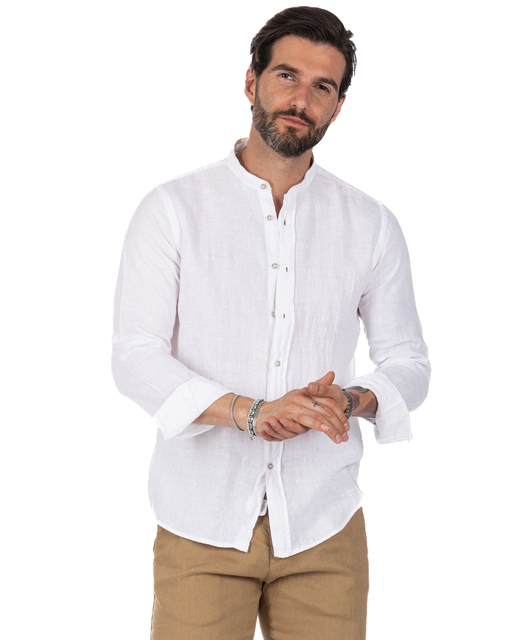 Nizza - Korean shirt in pure white linen